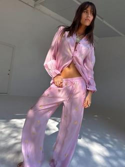 Never Fully Dressed Cotton-Linen Embellished Trousers, Pink, Pink