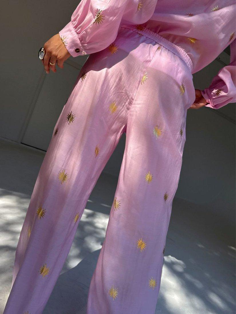 Product image 2 of 6, which shows Never Fully Dressed Cotton-Linen Embellished Trousers, Pink, 6