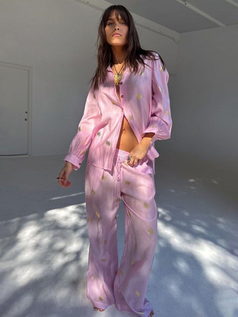 Product image 4 of 6, which shows Never Fully Dressed Cotton-Linen Embellished Trousers, Pink, 6