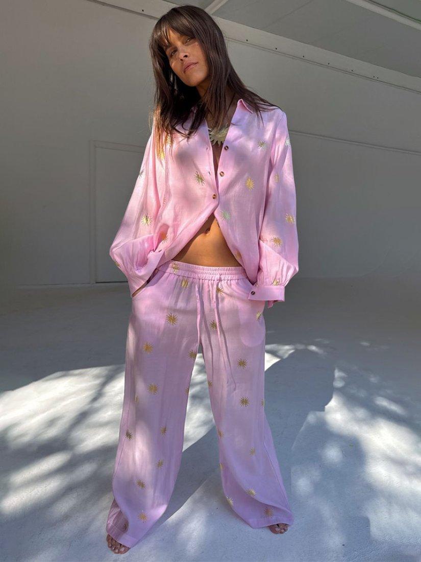 Product image 5 of 6, which shows Never Fully Dressed Cotton-Linen Embellished Trousers, Pink, 6