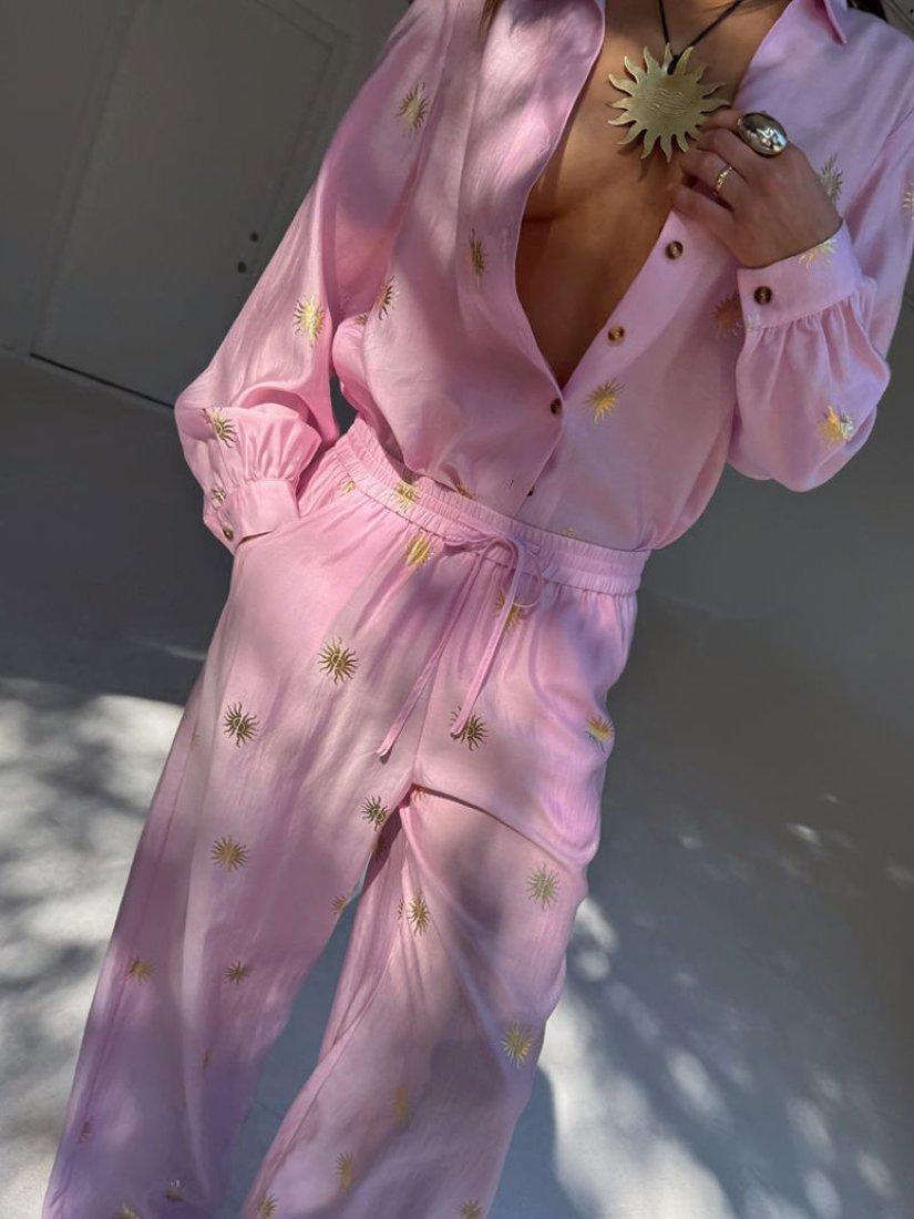 Product image 6 of 6, which shows Never Fully Dressed Cotton-Linen Embellished Trousers, Pink, 6