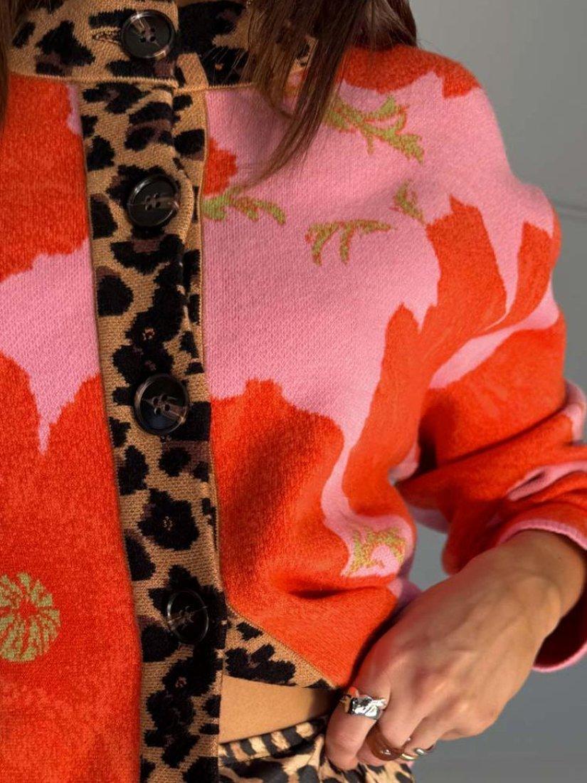 Product image 5 of 5, which shows Never Fully Dressed Floral Poppy Buttoned Long Sleeved Cardigan, Pink, XS