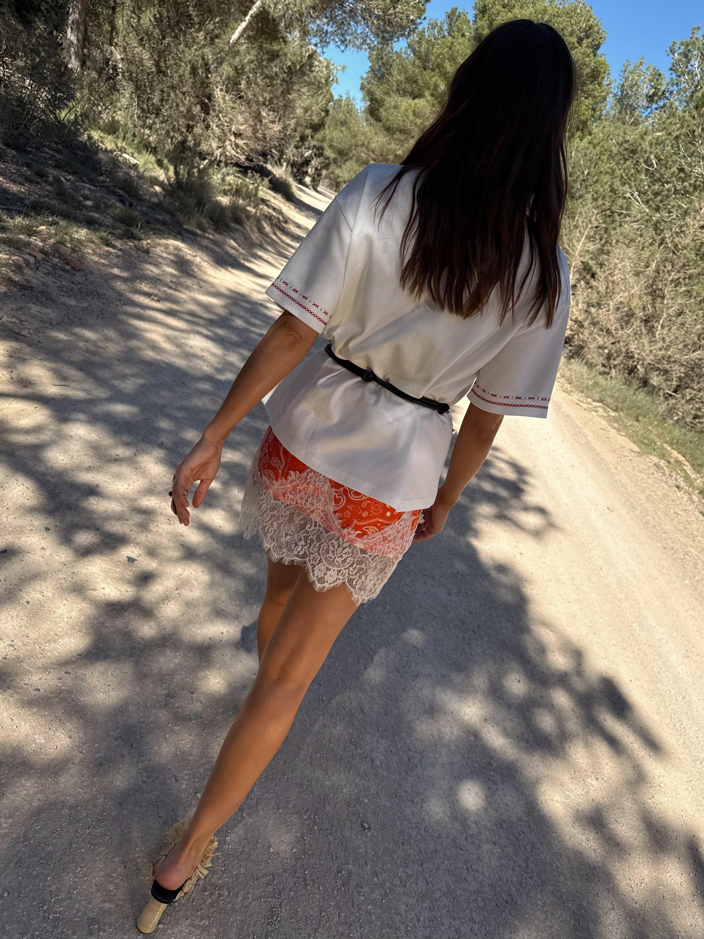 Product image 5 of 6, which shows Never Fully Dressed Maeva Lace Bandana Mini Skirt, Red, 6