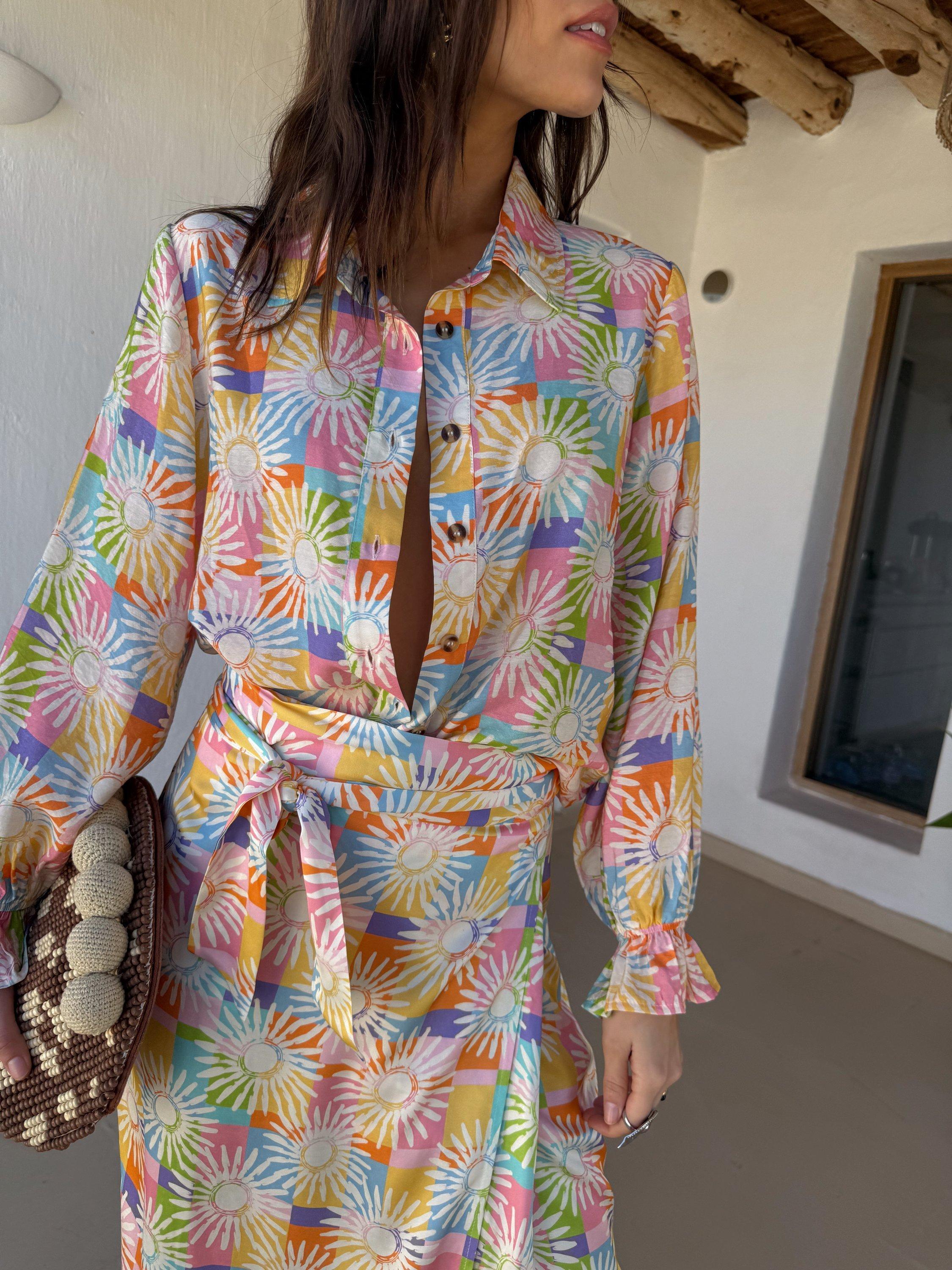 Product image 4 of 5, which shows Never Fully Dressed Jaspre Sun Check Midi Skirt, Multi, 6