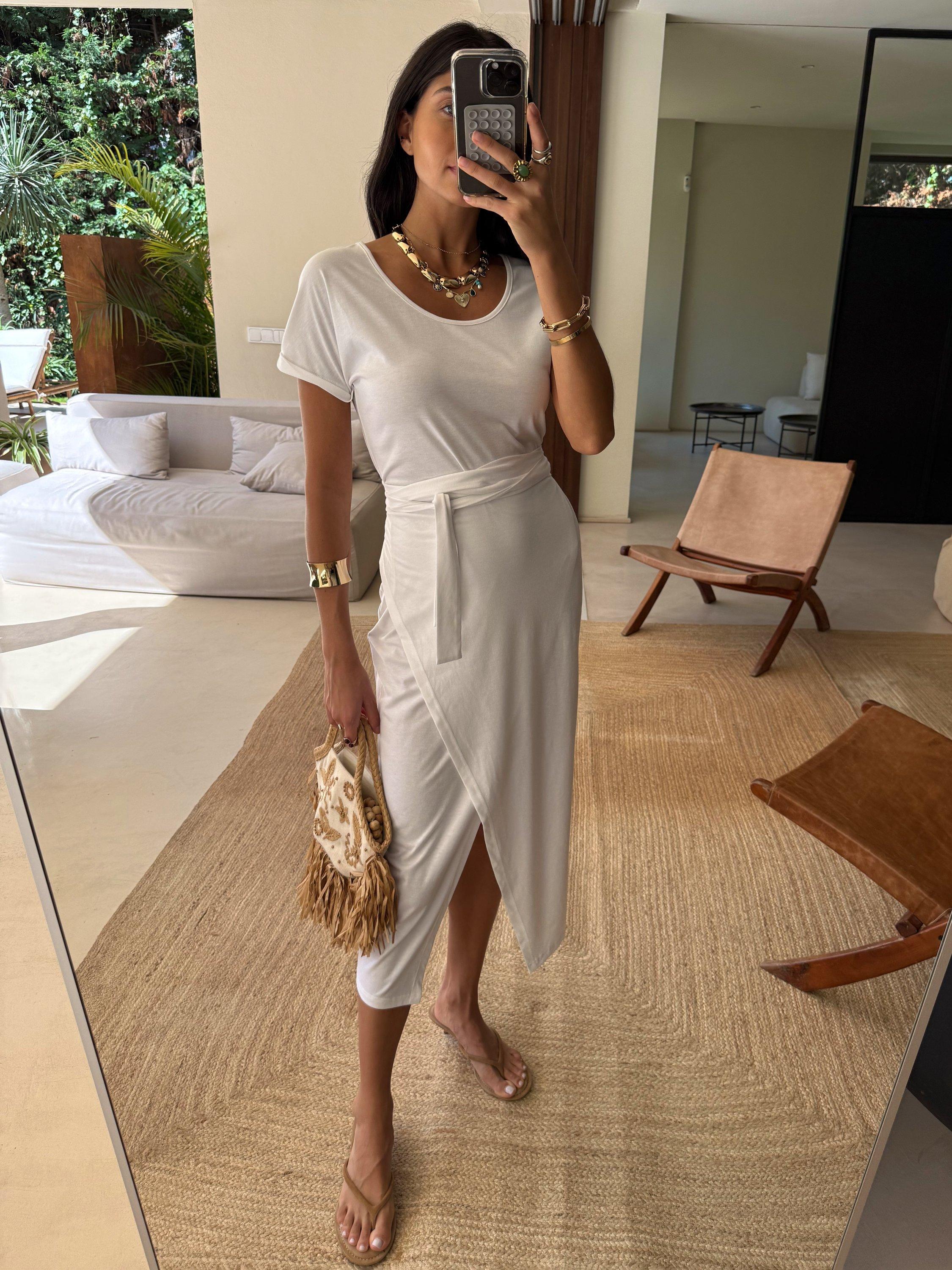 Product image 3 of 7, which shows Never Fully Dressed Jesse Short Sleeved Jersey Jaspre Wrap Dress, White, XS