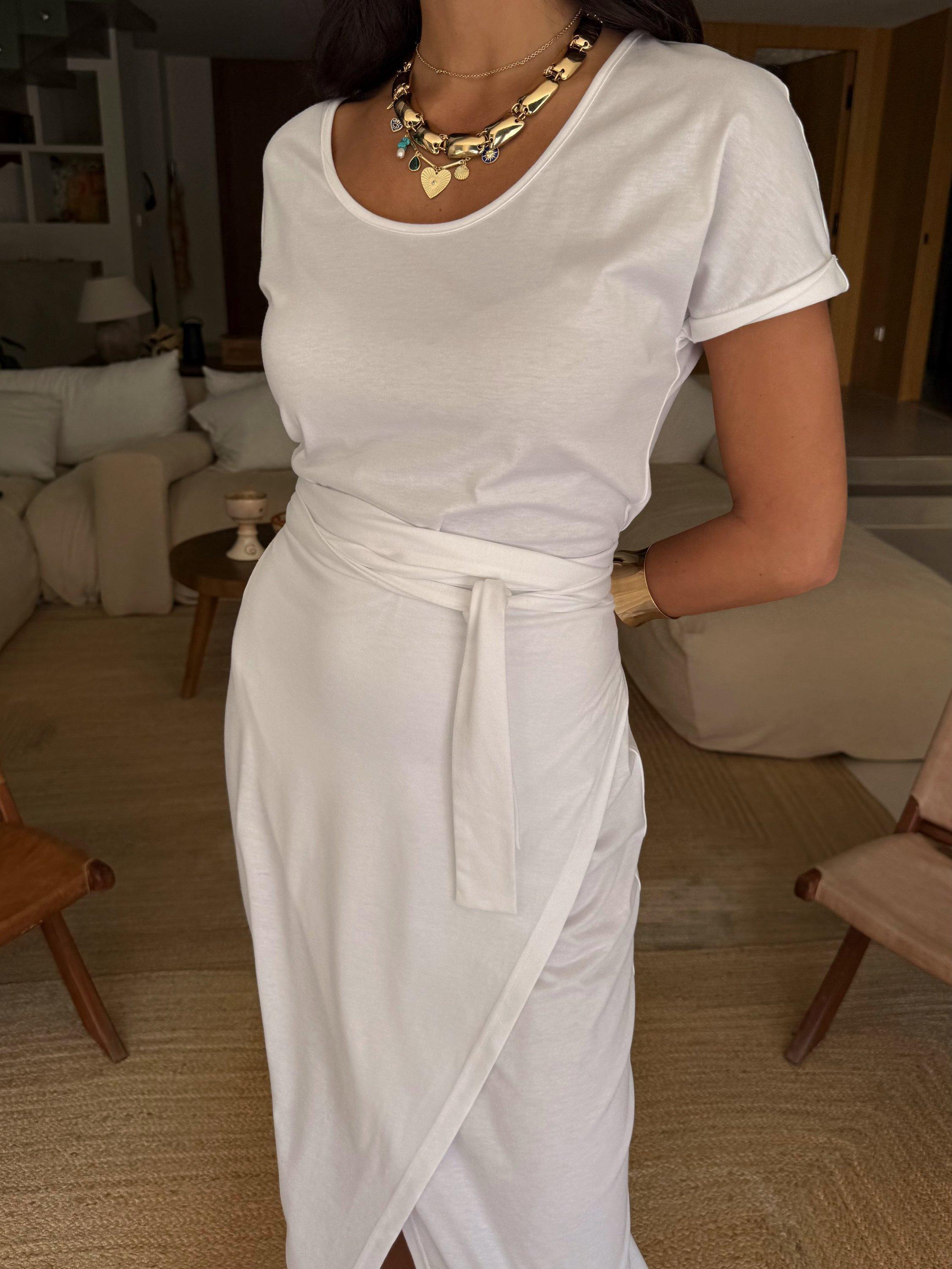 Product image 6 of 7, which shows Never Fully Dressed Jesse Short Sleeved Jersey Jaspre Wrap Dress, White, XS