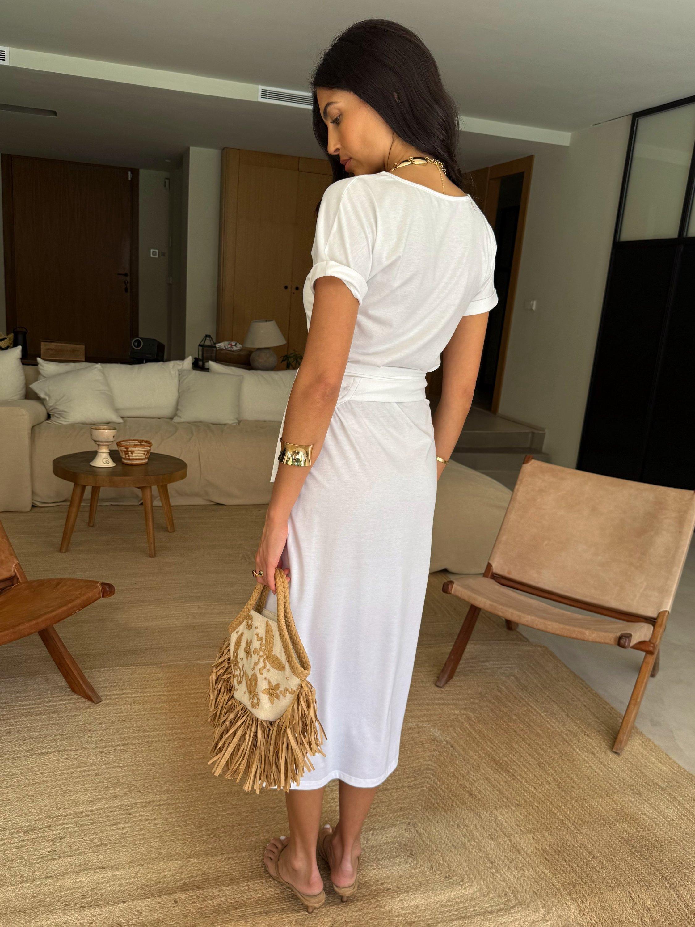 Product image 7 of 7, which shows Never Fully Dressed Jesse Short Sleeved Jersey Jaspre Wrap Dress, White, XS