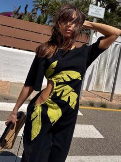 Never Fully Dressed Cotton Blend Palm Riviera Dress, Black