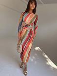 Never Fully Dressed Sunset Striped Mesh Midi Dress