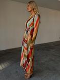 Never Fully Dressed Sunset Striped Mesh Midi Dress