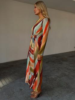 Never Fully Dressed Sunset Striped Mesh Midi Dress - view 2, Orange