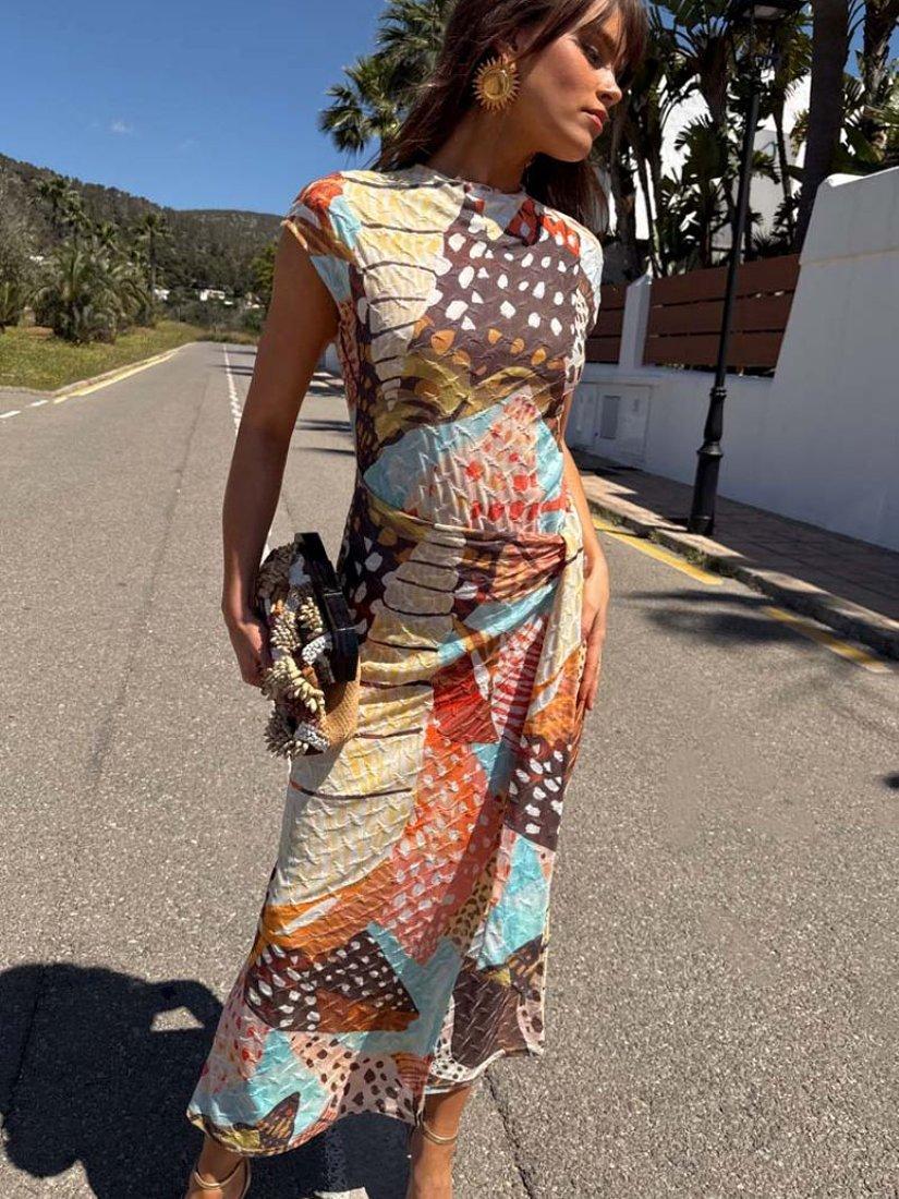 Product image 7 of 7, which shows Never Fully Dressed Lucy Animal Shell Print Tie Waist Dress, Multi, XS