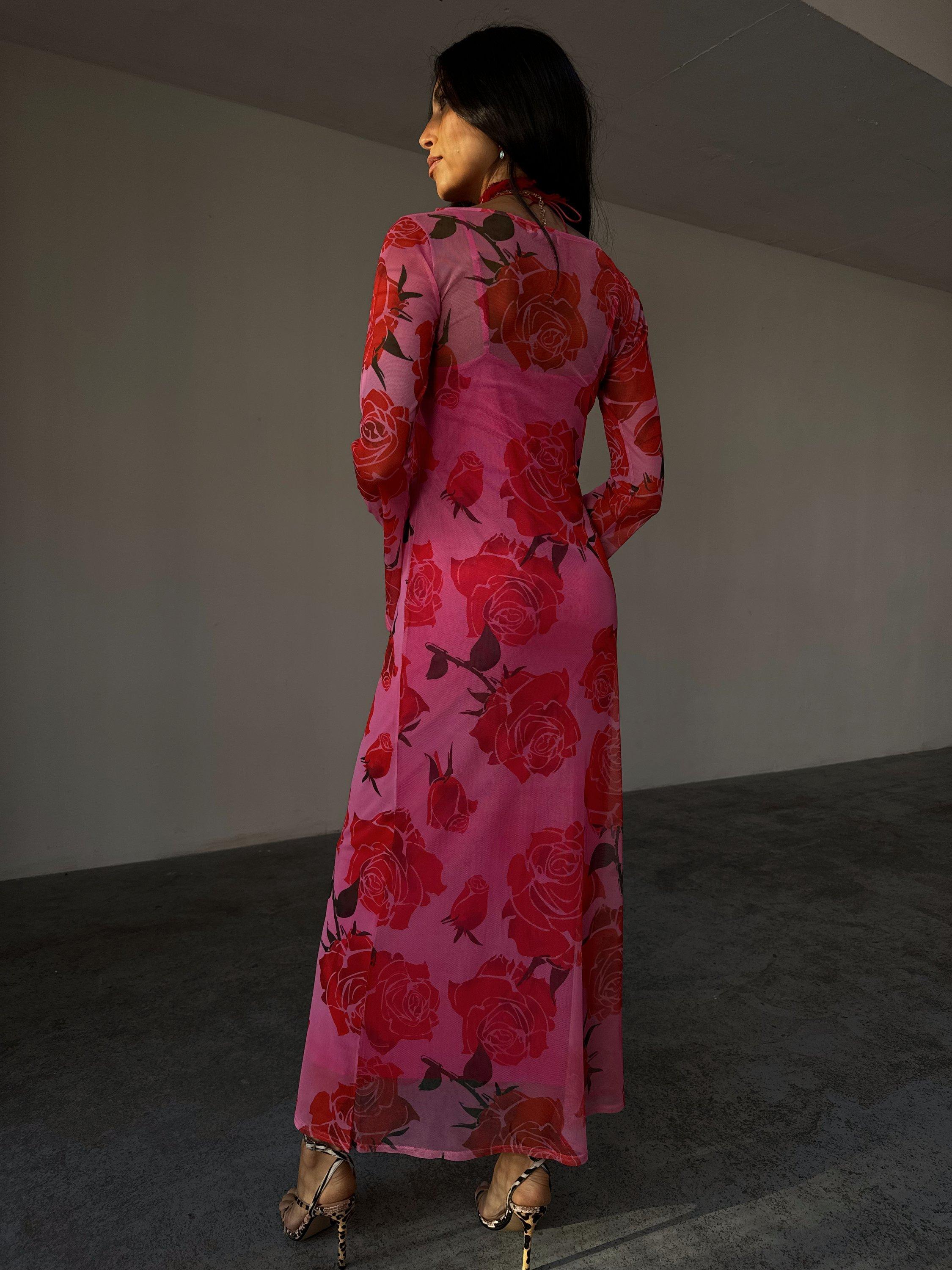Product image 2 of 7, which shows Never Fully Dressed Rosa Aria Floral A-Line Maxi Dress, Pink, 6