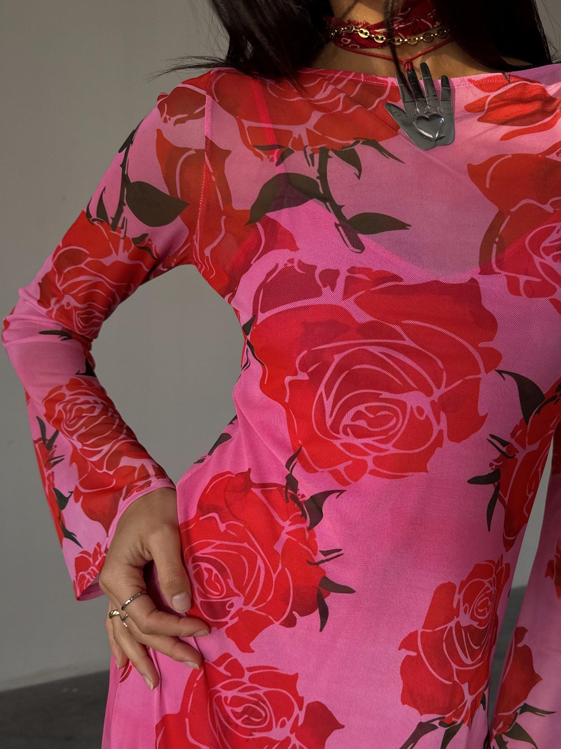Product image 5 of 7, which shows Never Fully Dressed Rosa Aria Floral A-Line Maxi Dress, Pink, 6