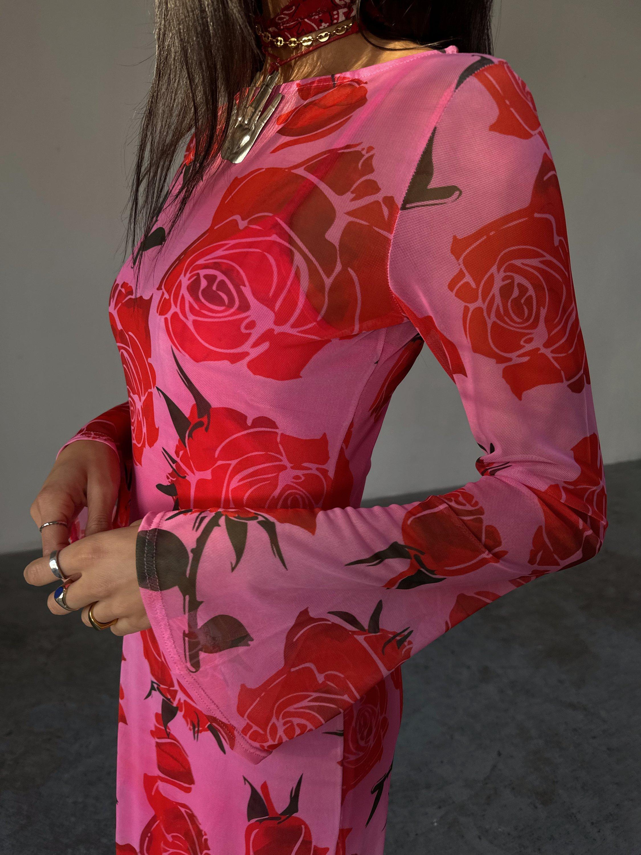 Product image 7 of 7, which shows Never Fully Dressed Rosa Aria Floral A-Line Maxi Dress, Pink, 6