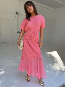 Never Fully Dressed Fifi Tiered A-Line Midi Dress, Pink