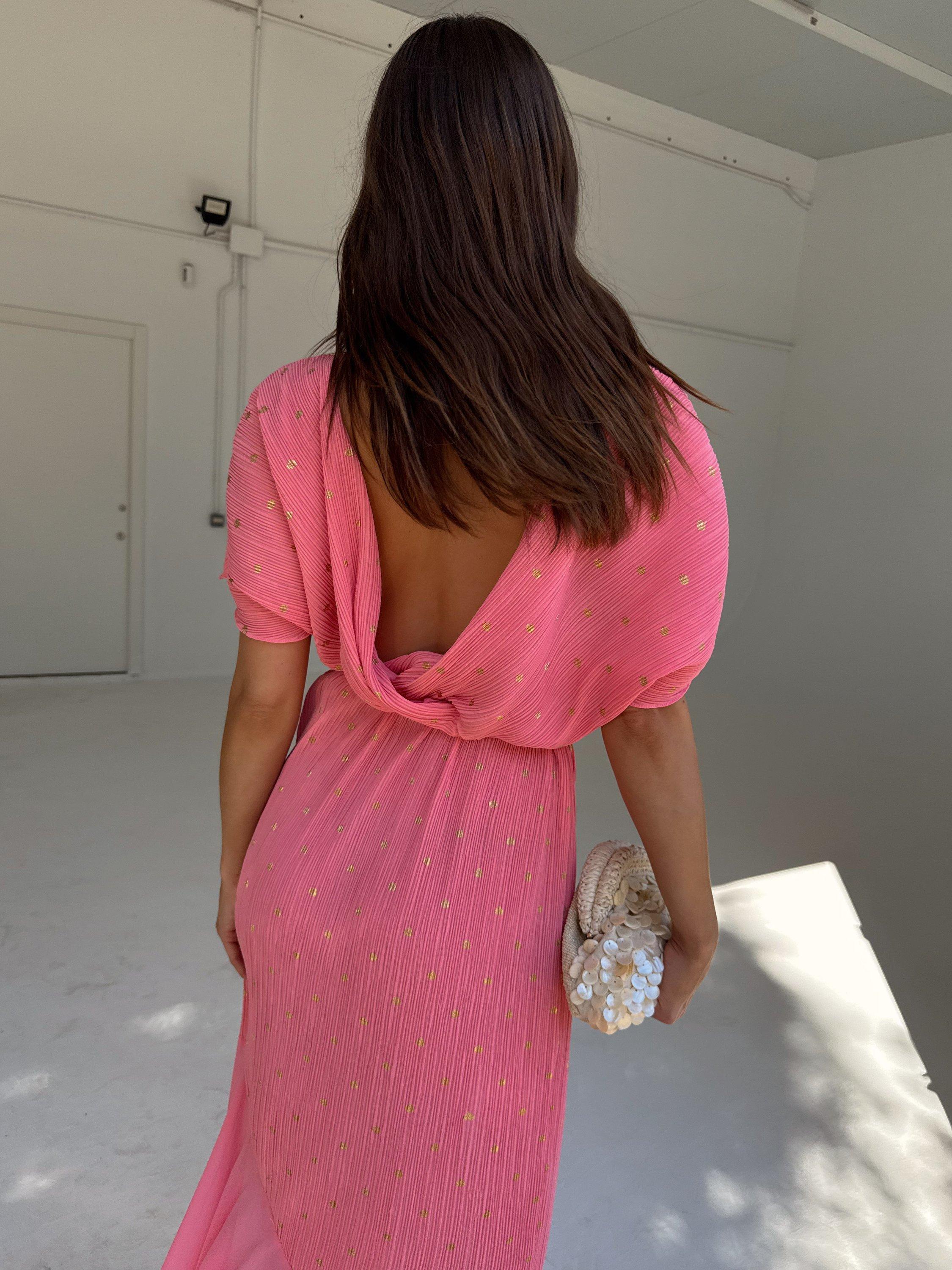 Product image 3 of 8, which shows Never Fully Dressed Fifi Tiered A-Line Midi Dress, Pink, XS