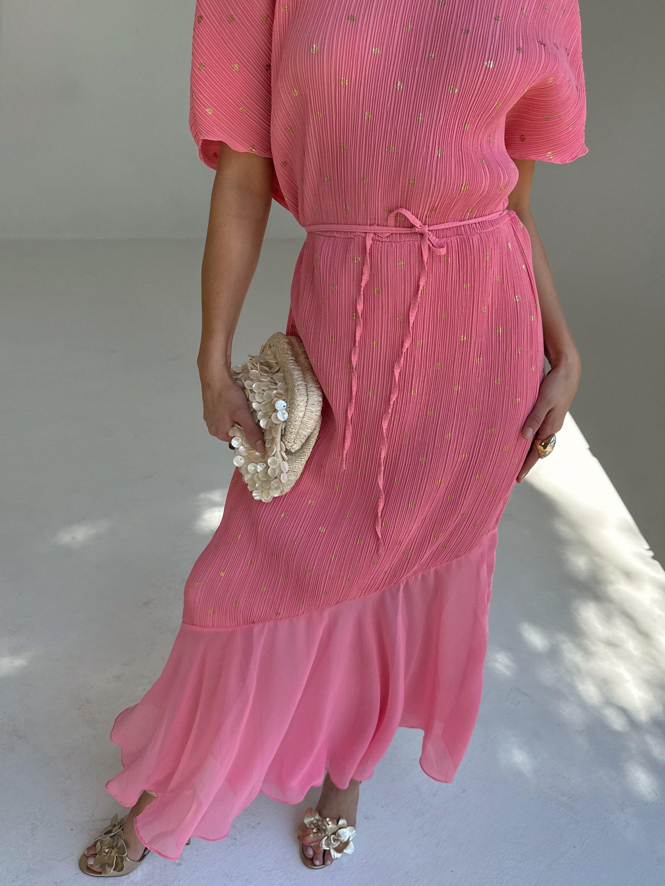Product image 6 of 8, which shows Never Fully Dressed Fifi Tiered A-Line Midi Dress, Pink, XS