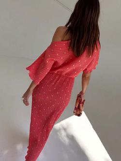 Never Fully Dressed Plisse Tilly Asymmetric Shoulder Maxi Dress - view 2, Coral