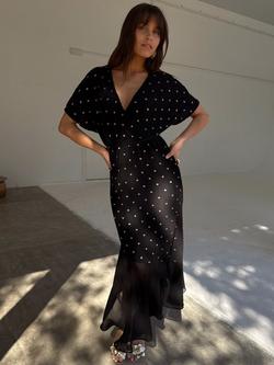 Never Fully Dressed Fifi V-Neck Gold Fleck Polka Plisse Dress - view 2, Black