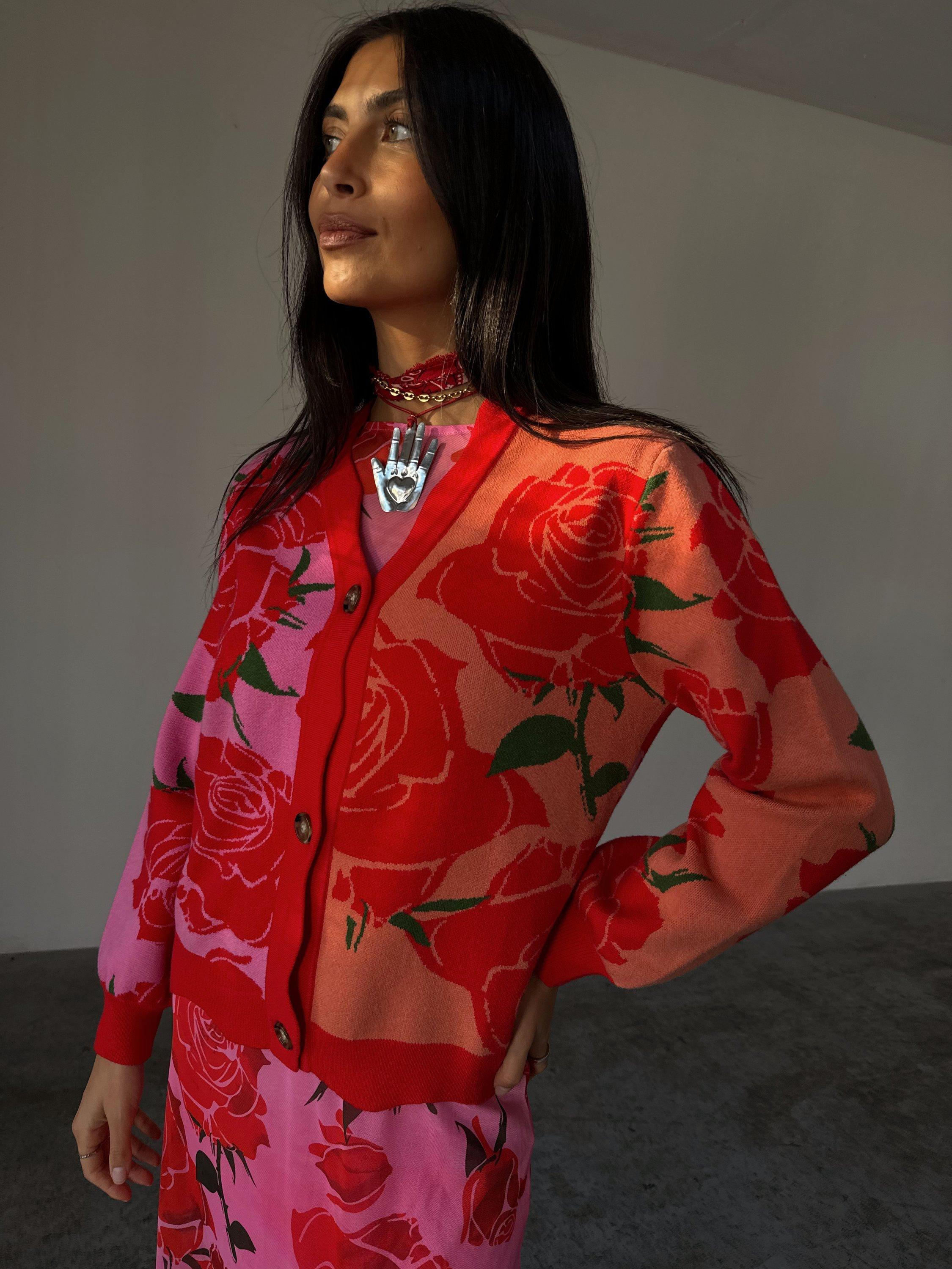 Product image 2 of 5, which shows Never Fully Dressed Rosa Forrest Floral Buttoned Cardigan, Multi, XS