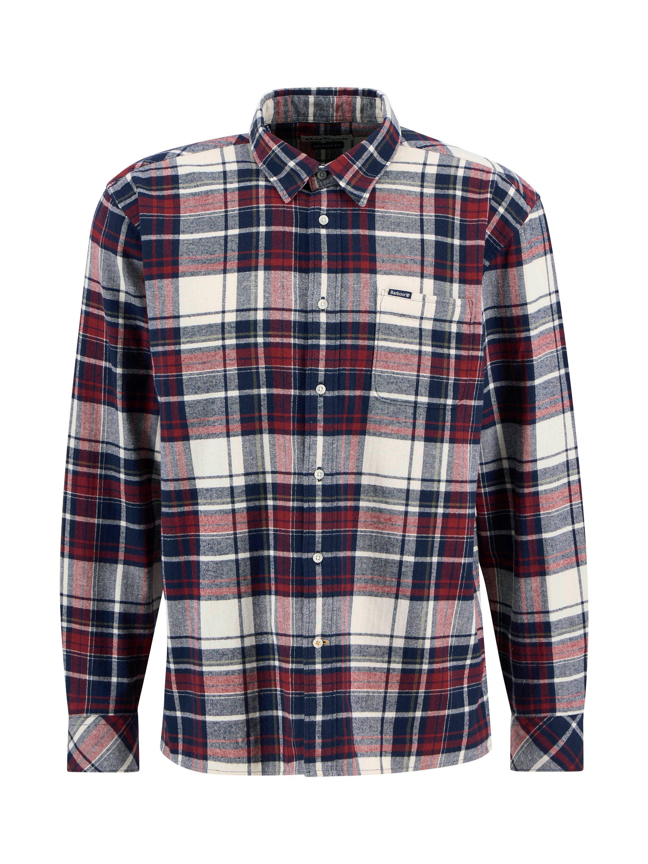 Product image 5 of 5, which shows Barbour Malham Cotton Check Relaxed Long-Sleeve Shirt, Red, S