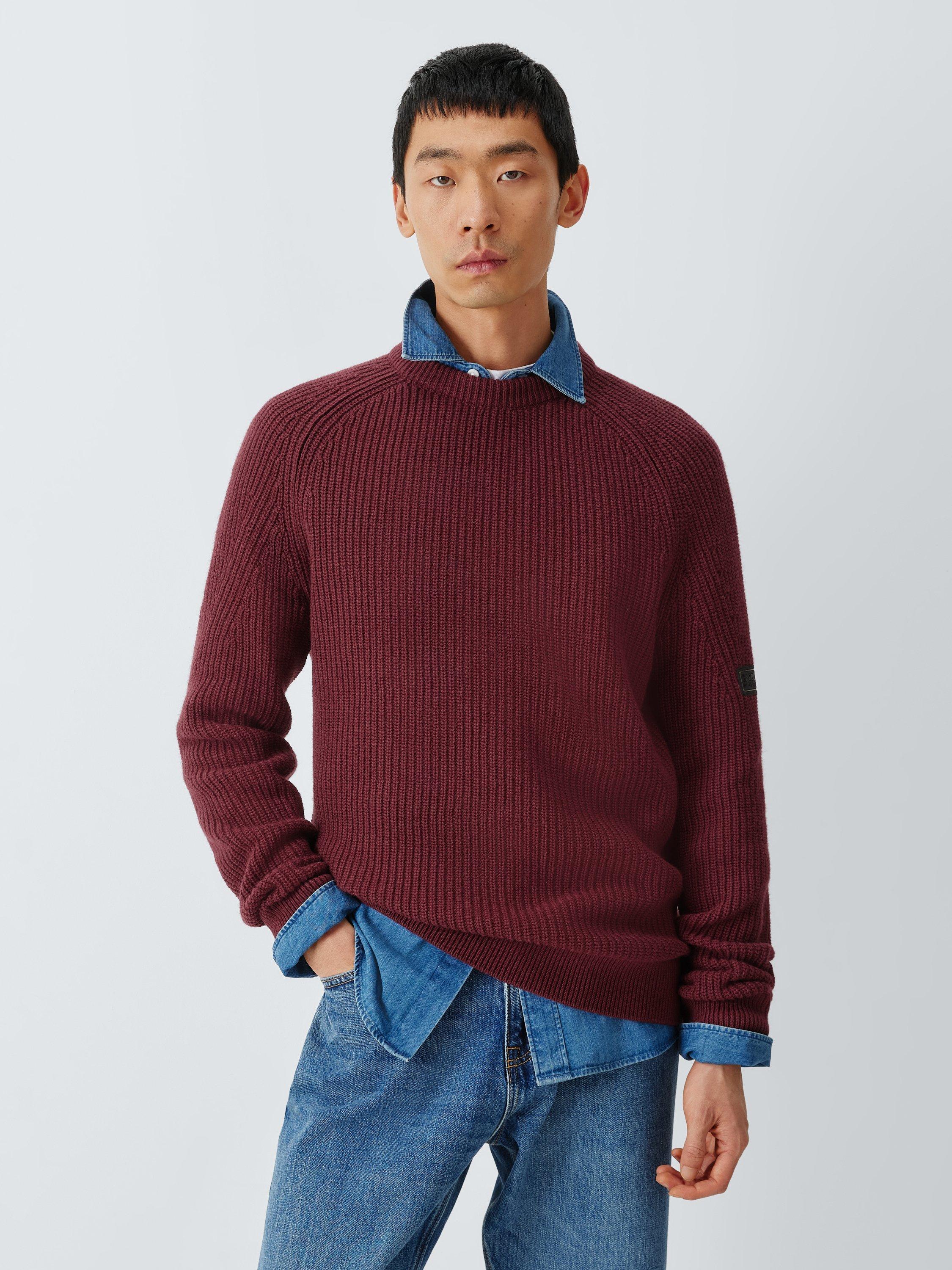 Product image 1 of 6, which shows Barbour International Chester Wool with Cotton Crew Neck Jumper, Antique Red, S