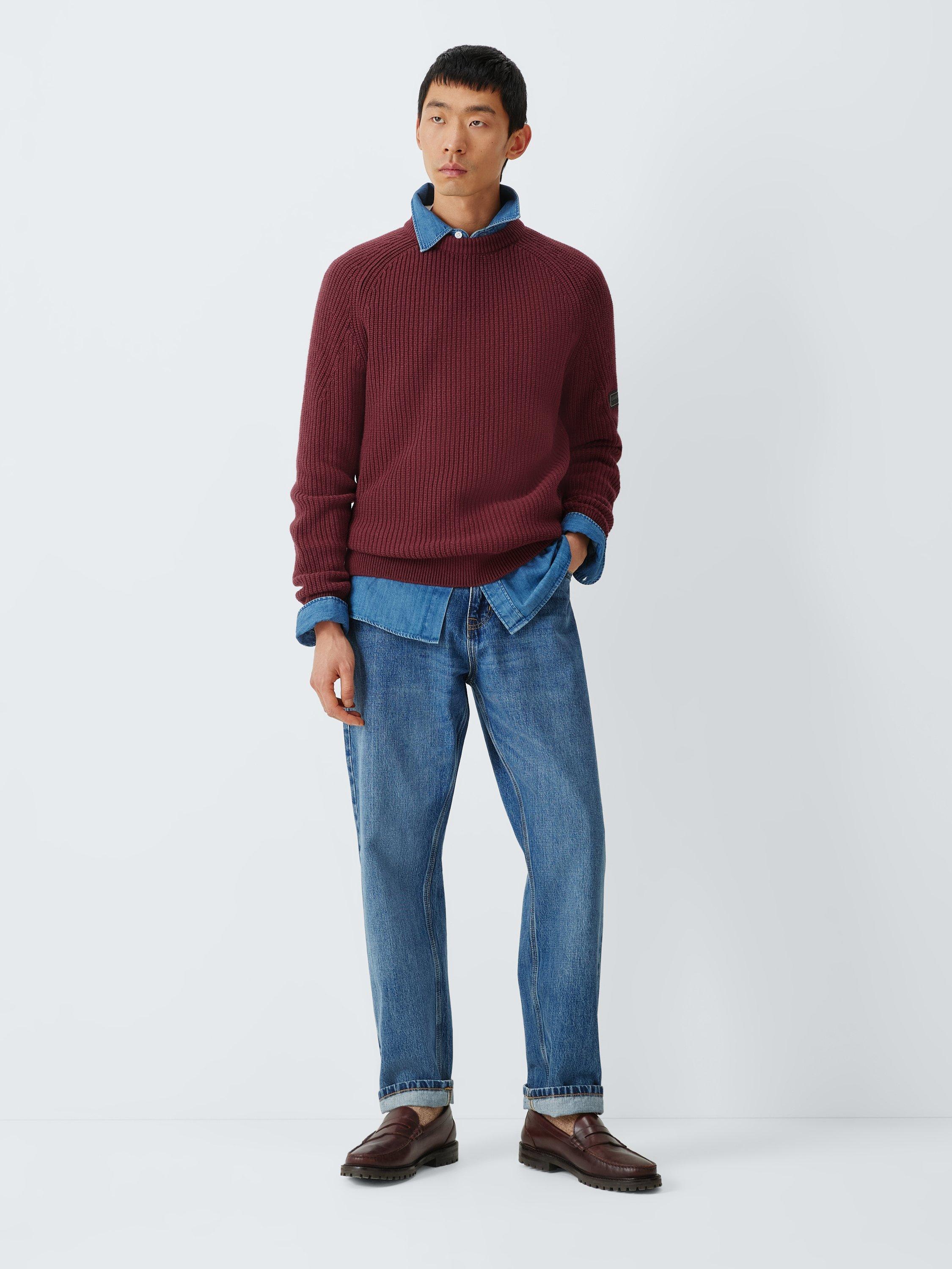Product image 3 of 6, which shows Barbour International Chester Wool with Cotton Crew Neck Jumper, Antique Red, S
