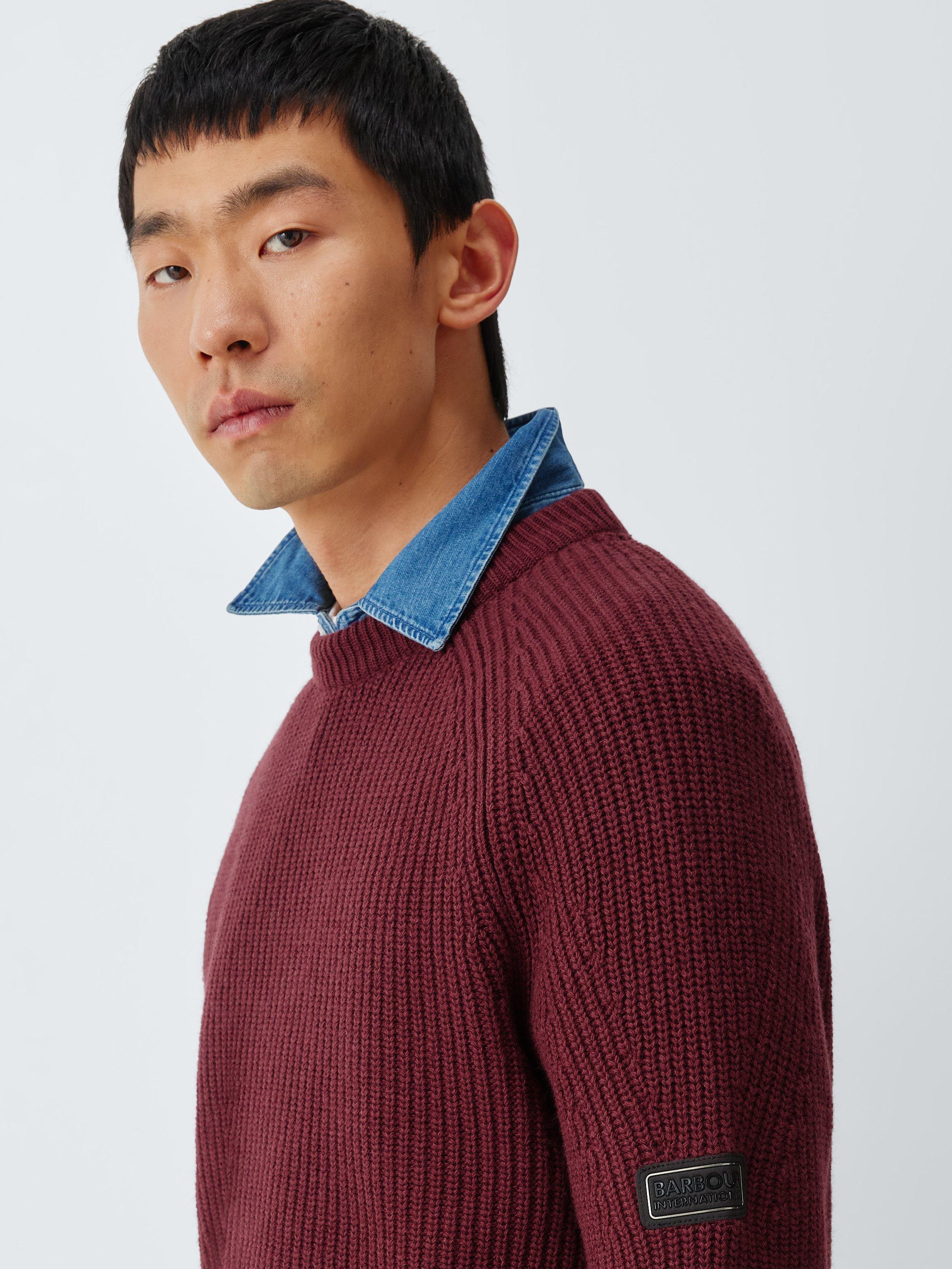 Product image 6 of 6, which shows Barbour International Chester Wool with Cotton Crew Neck Jumper, Antique Red, S