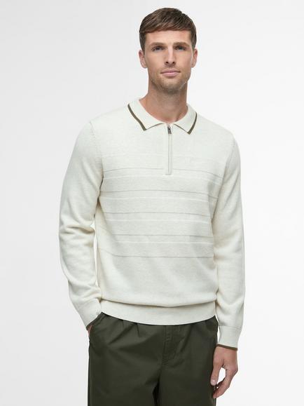 Barbour Fenhill Textured Long Sleeve Polo Shirt, Whisper White, Whisper White