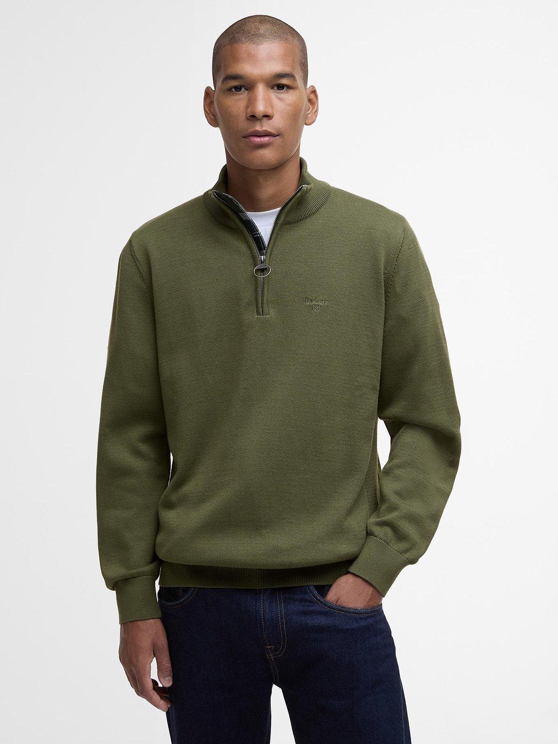 Product image 1 of 5, which shows Barbour Cotton Half-Zip Jumper, Winter Moss, S