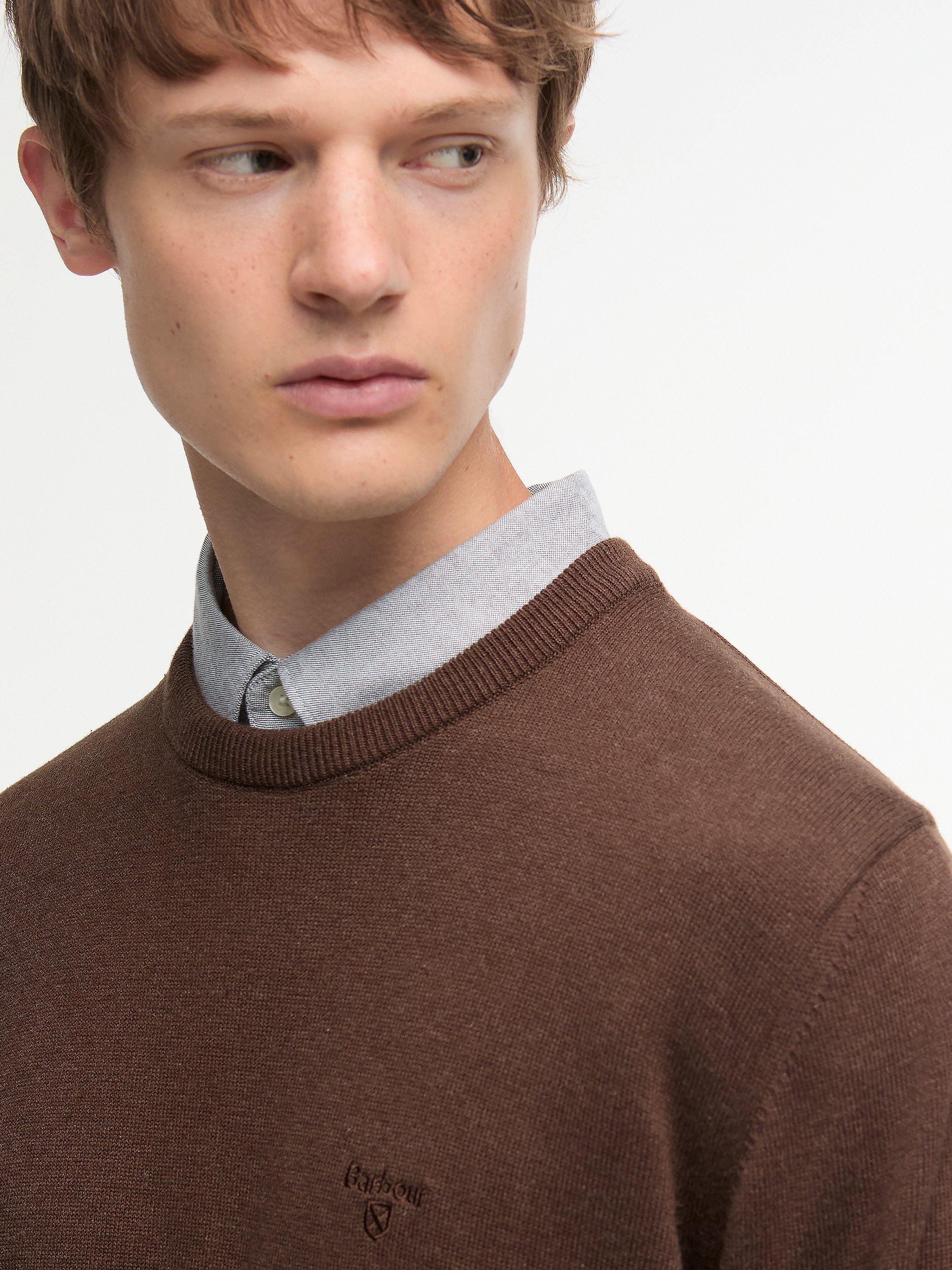 Product image 3 of 5, which shows Barbour Pima Cotton Crew Neck Jumper, Umber, S