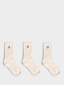 Sweaty Betty Embroidered Logo Crew Socks, Pack of 3, Creme Beige, Creme Beige
