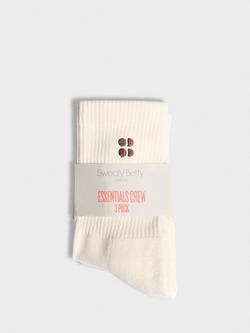 Sweaty Betty Embroidered Logo Crew Socks, Pack of 3, Creme Beige - view 2, Creme Beige
