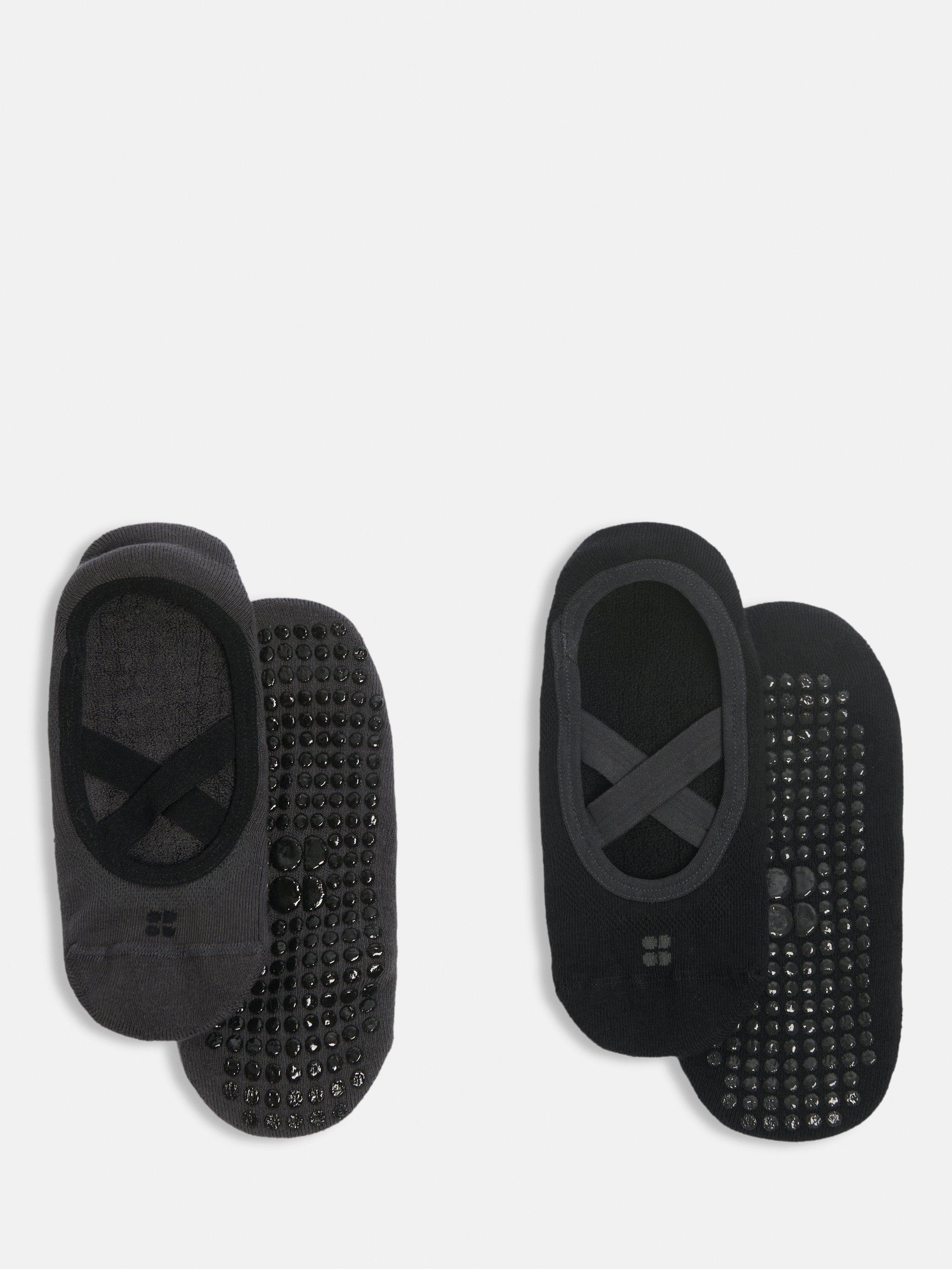 Product image 1 of 3, which shows Sweaty Betty Ballet Gripper Socks, Pack of 2, Black/Grey, 2-5