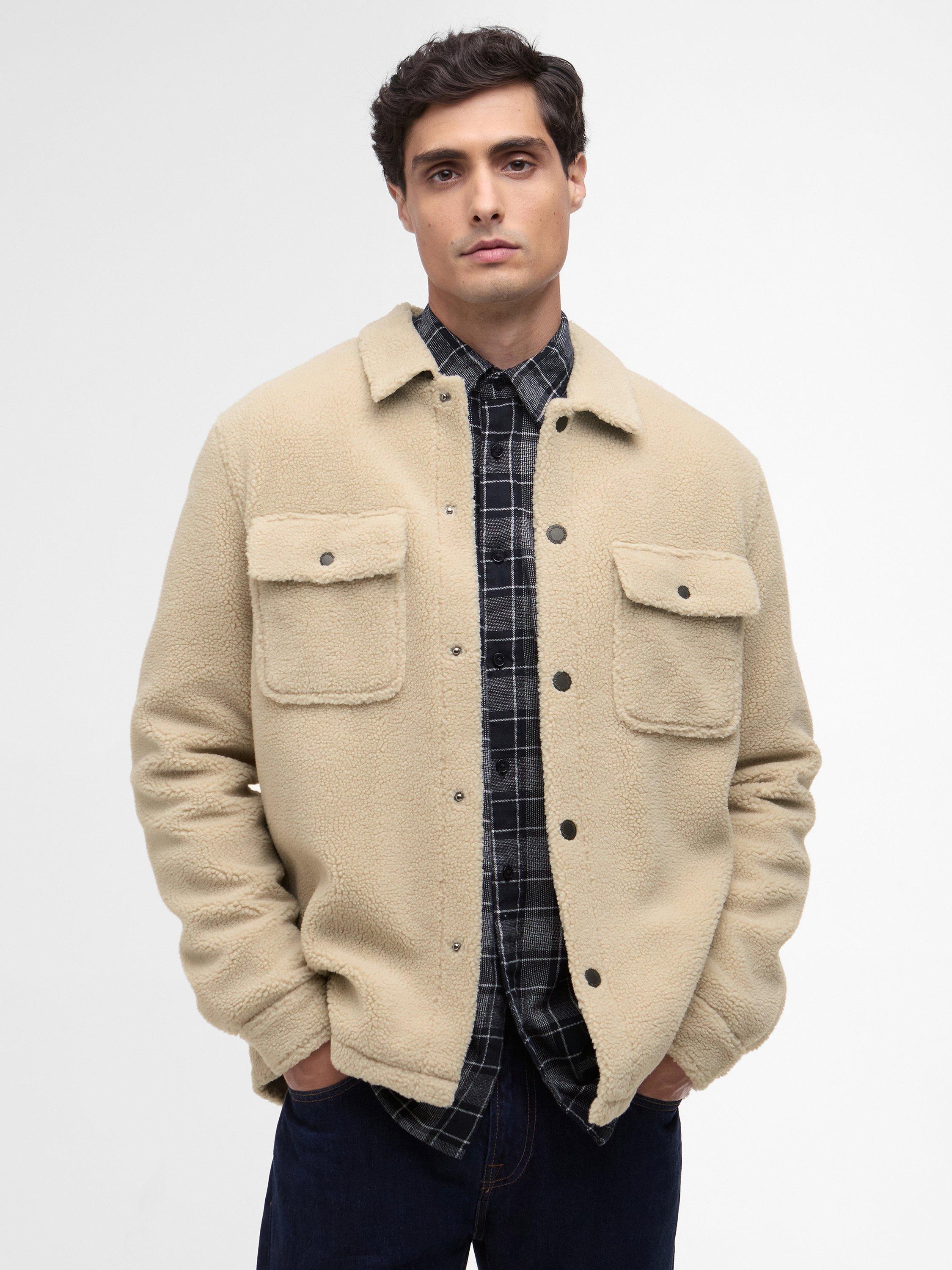 Product image 1 of 7, which shows Barbour International Trident Borg Fleece Overshirt, Mist, S