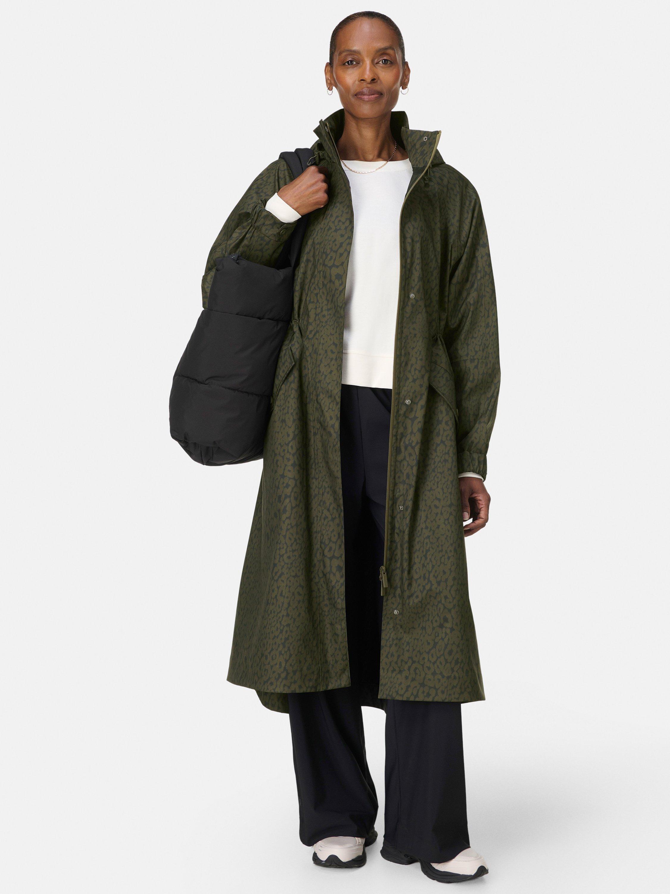 Product image 3 of 9, which shows Sweaty Betty Motion Technical Longline Parka, Green Leopard, S