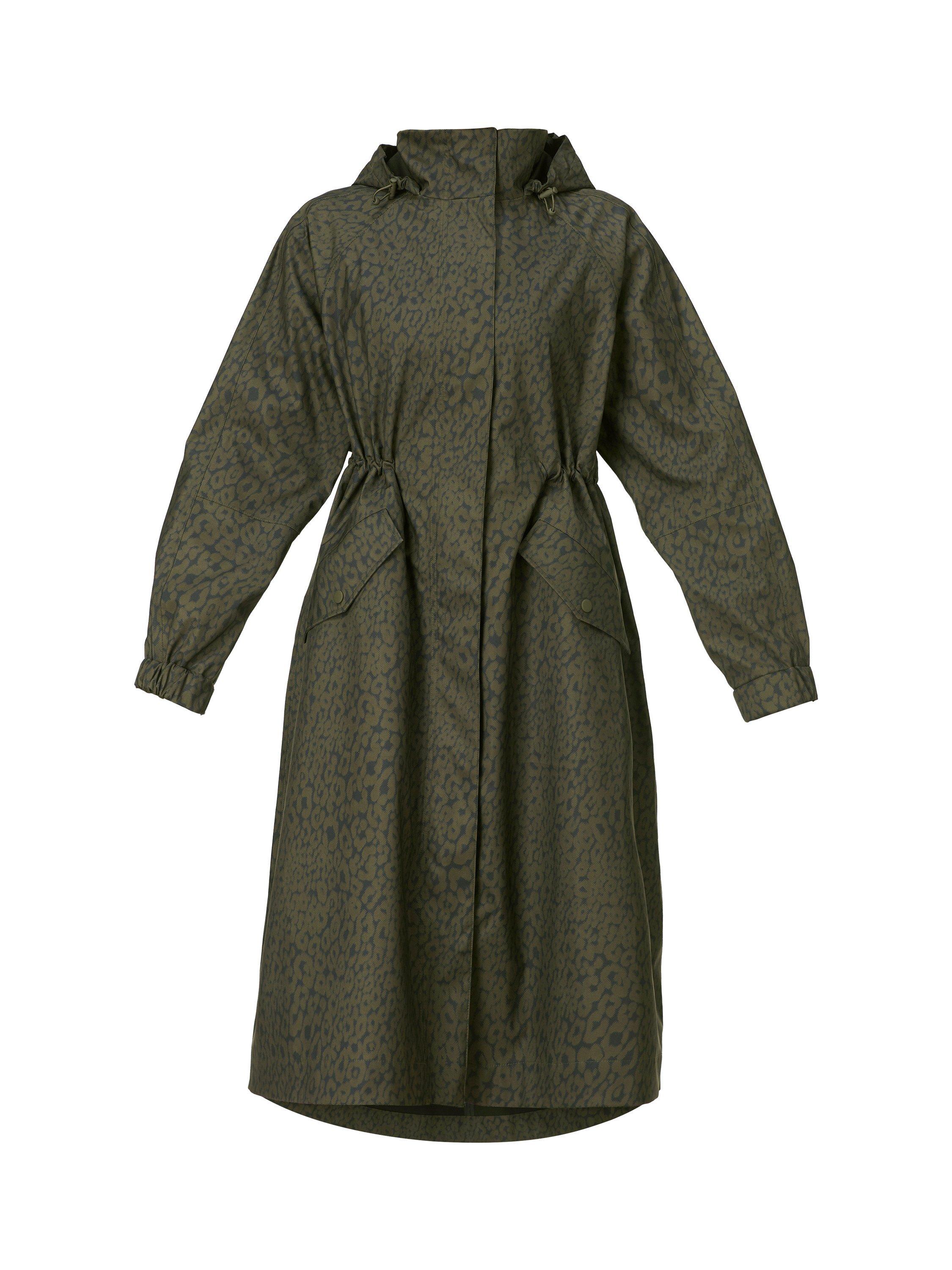 Product image 8 of 9, which shows Sweaty Betty Motion Technical Longline Parka, Green Leopard, S