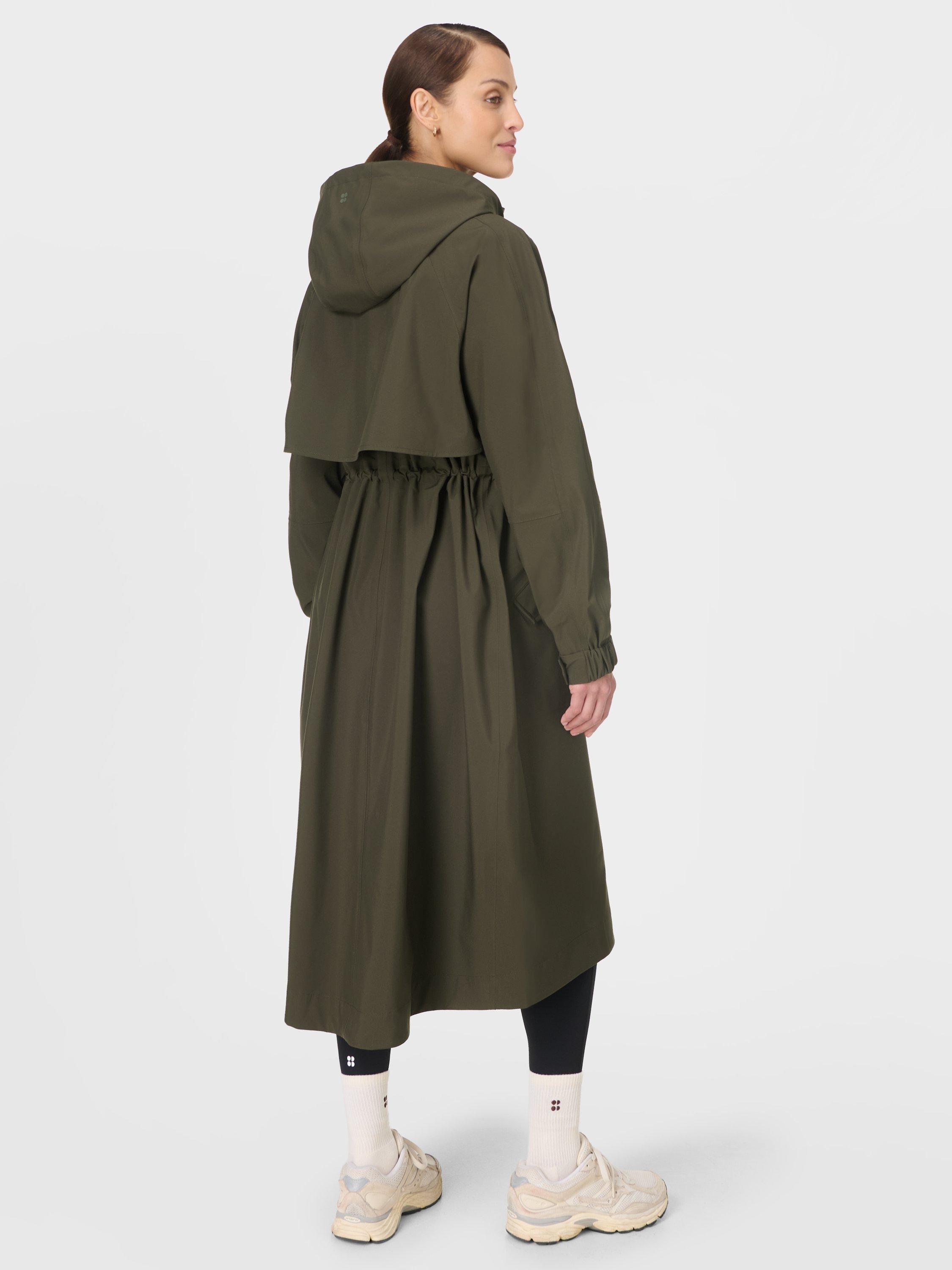 Product image 3 of 9, which shows Sweaty Betty Motion Technical Longline Parka, Nori Green, XXS