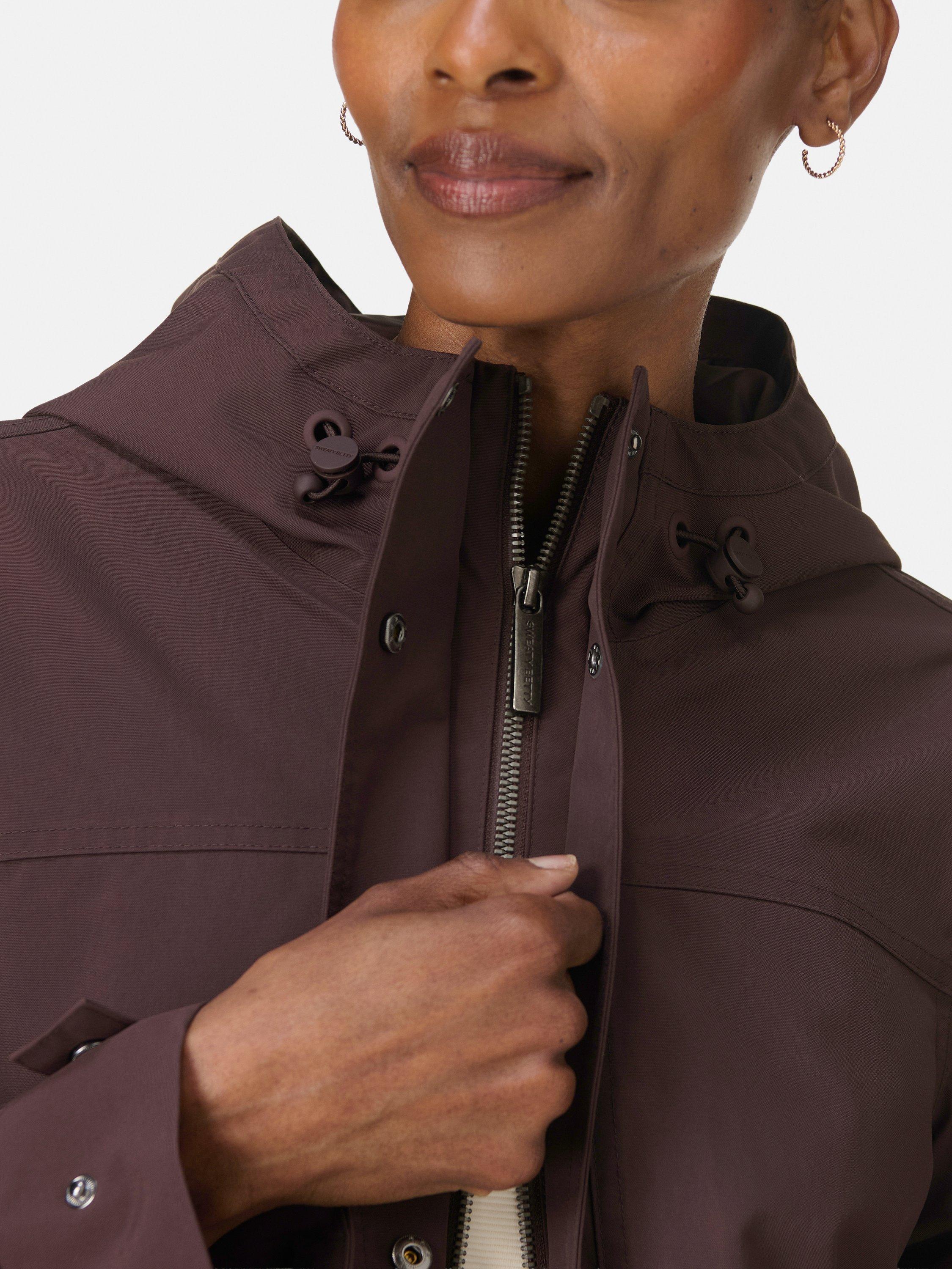 Product image 3 of 10, which shows Sweaty Betty Stride Waterproof Parka, Sable Brown, S