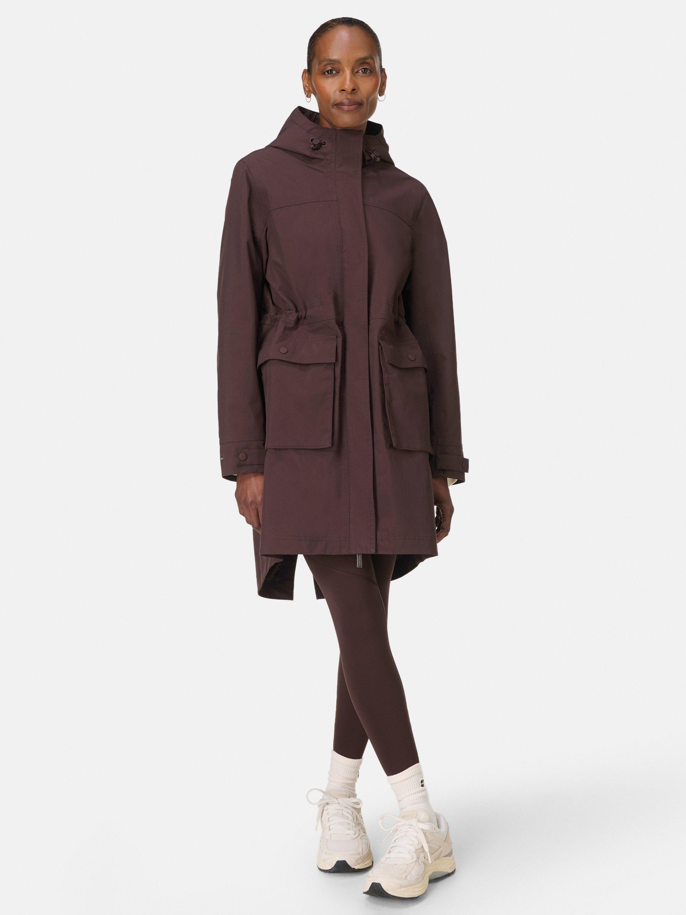 Product image 9 of 10, which shows Sweaty Betty Stride Waterproof Parka, Sable Brown, S