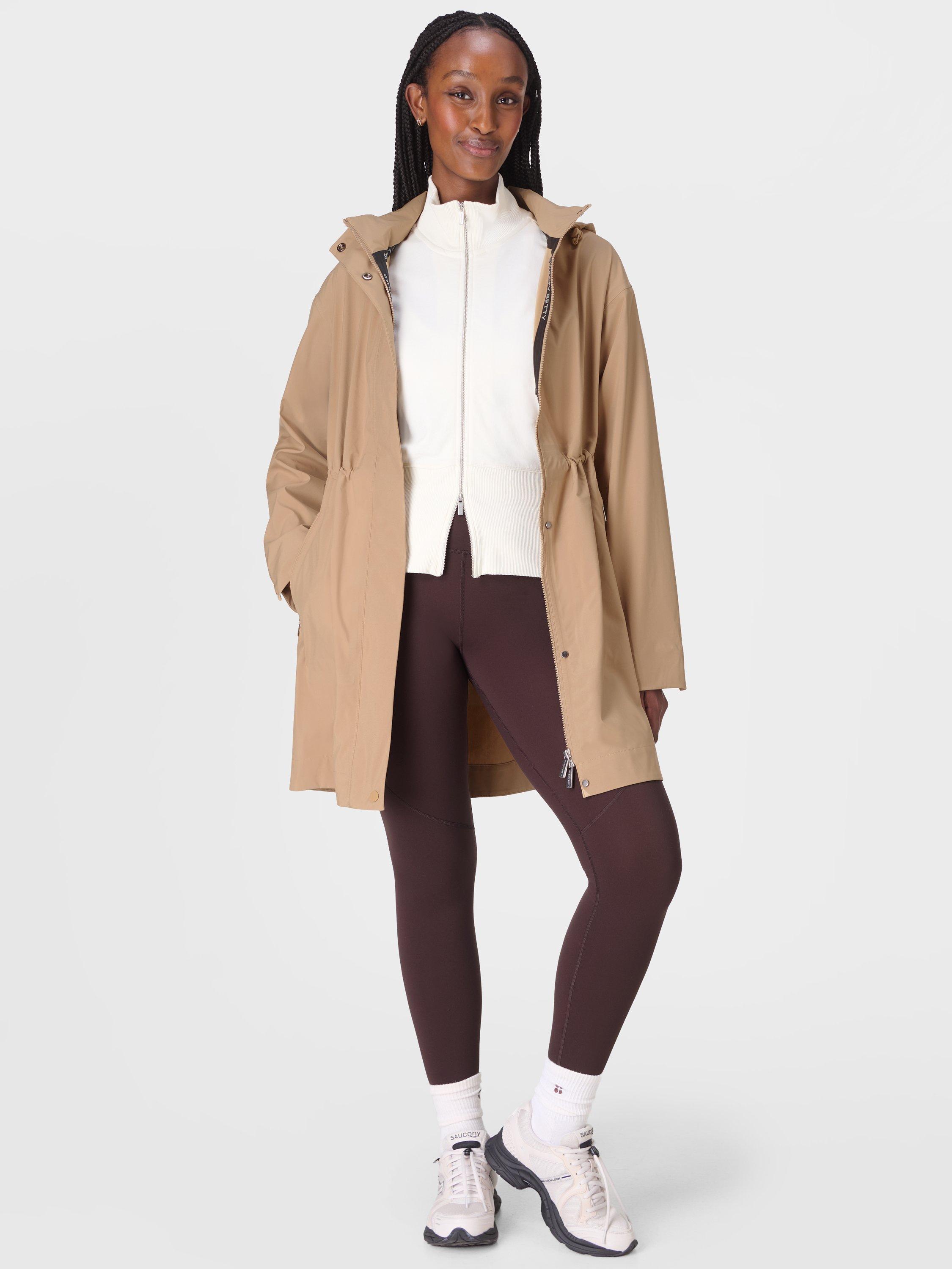 Product image 2 of 8, which shows Sweaty Betty Guide Waterproof Parka Coat, Golden Beige, S