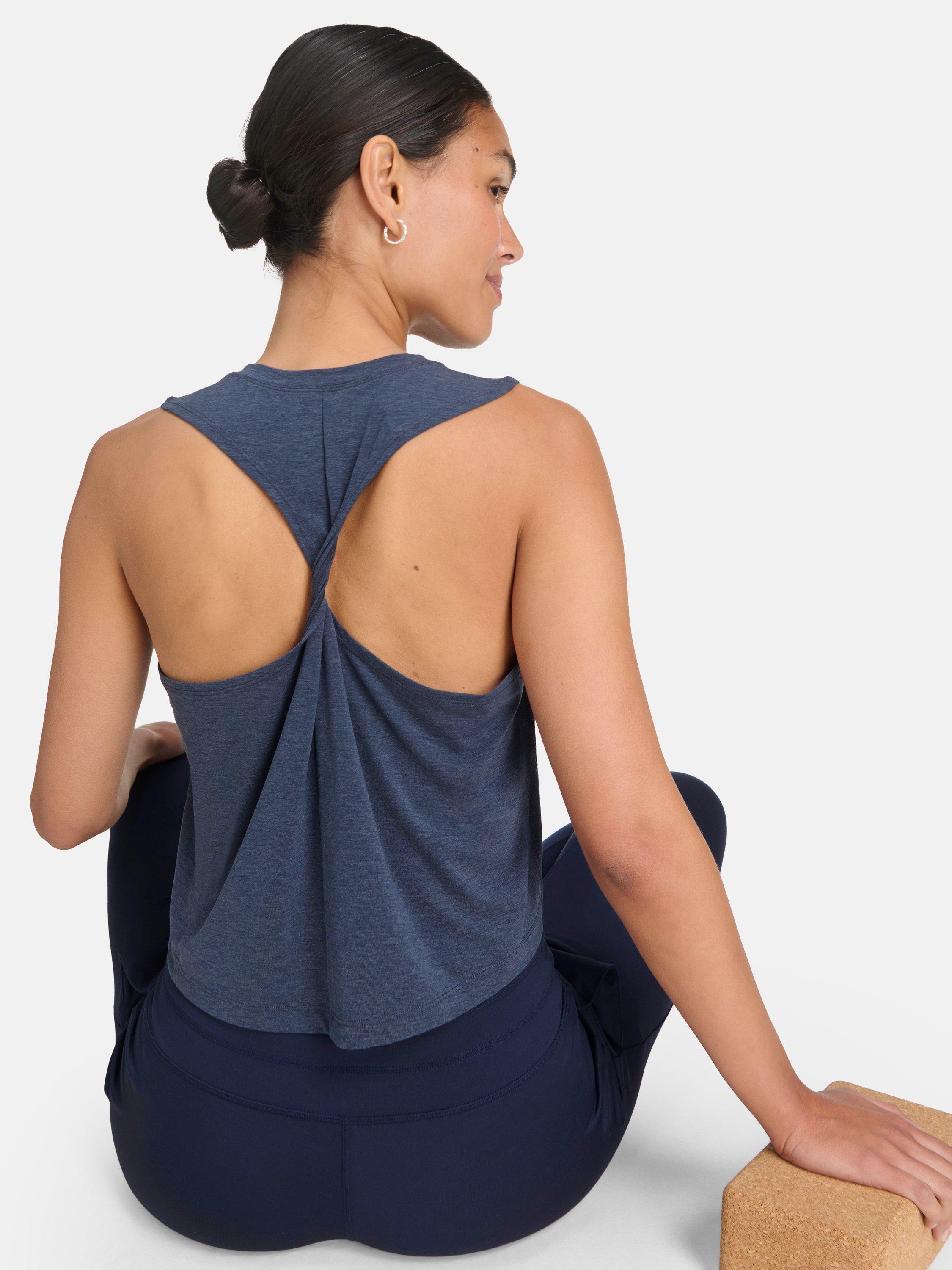 Product image 4 of 6, which shows Sweaty Betty Soft Flow Studio Twist Back Tank Top, Navy Blue, XXS