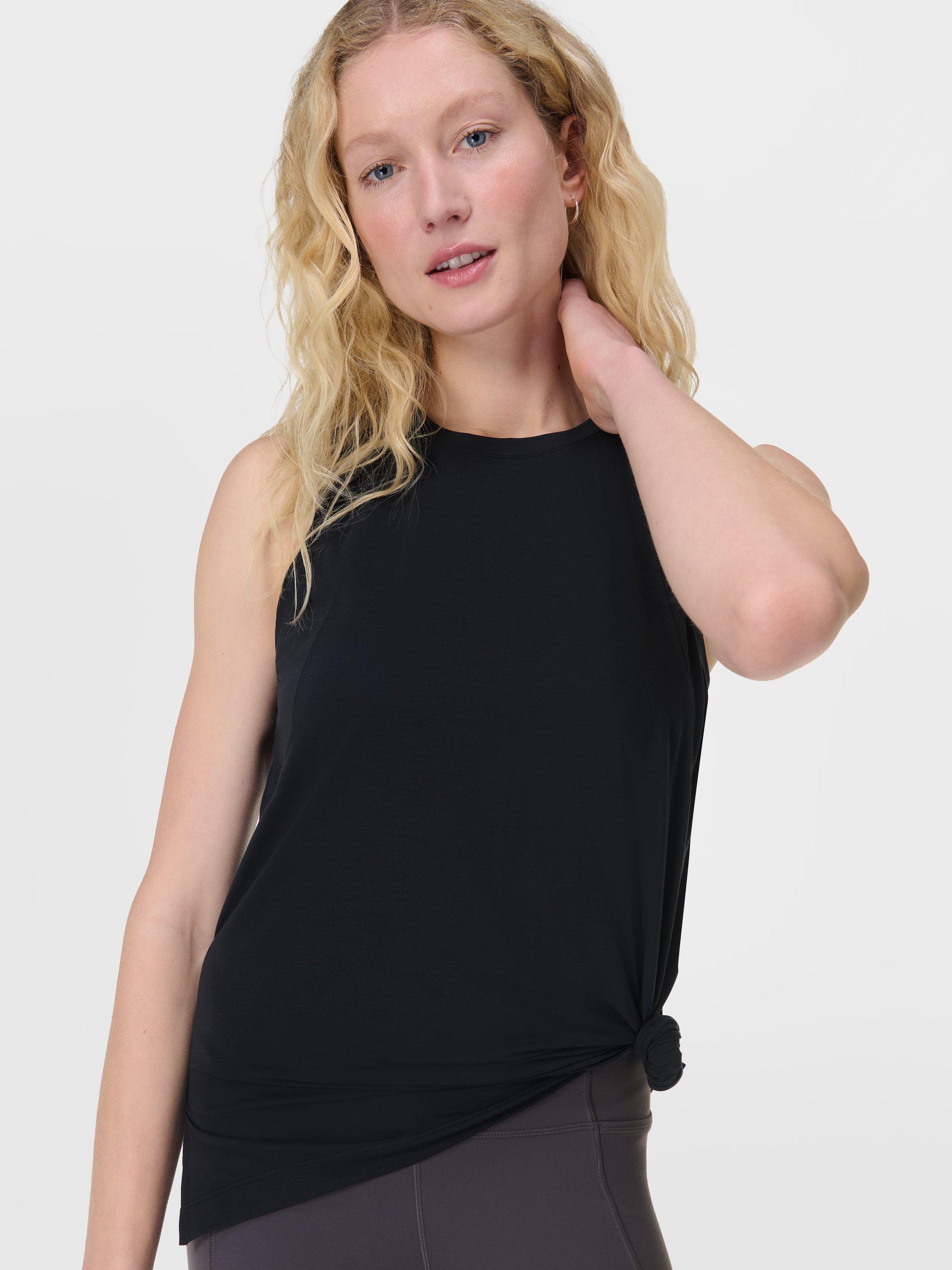 Product image 5 of 8, which shows Sweaty Betty Soft Flow Studio Longline Tank Top, Black, XXS