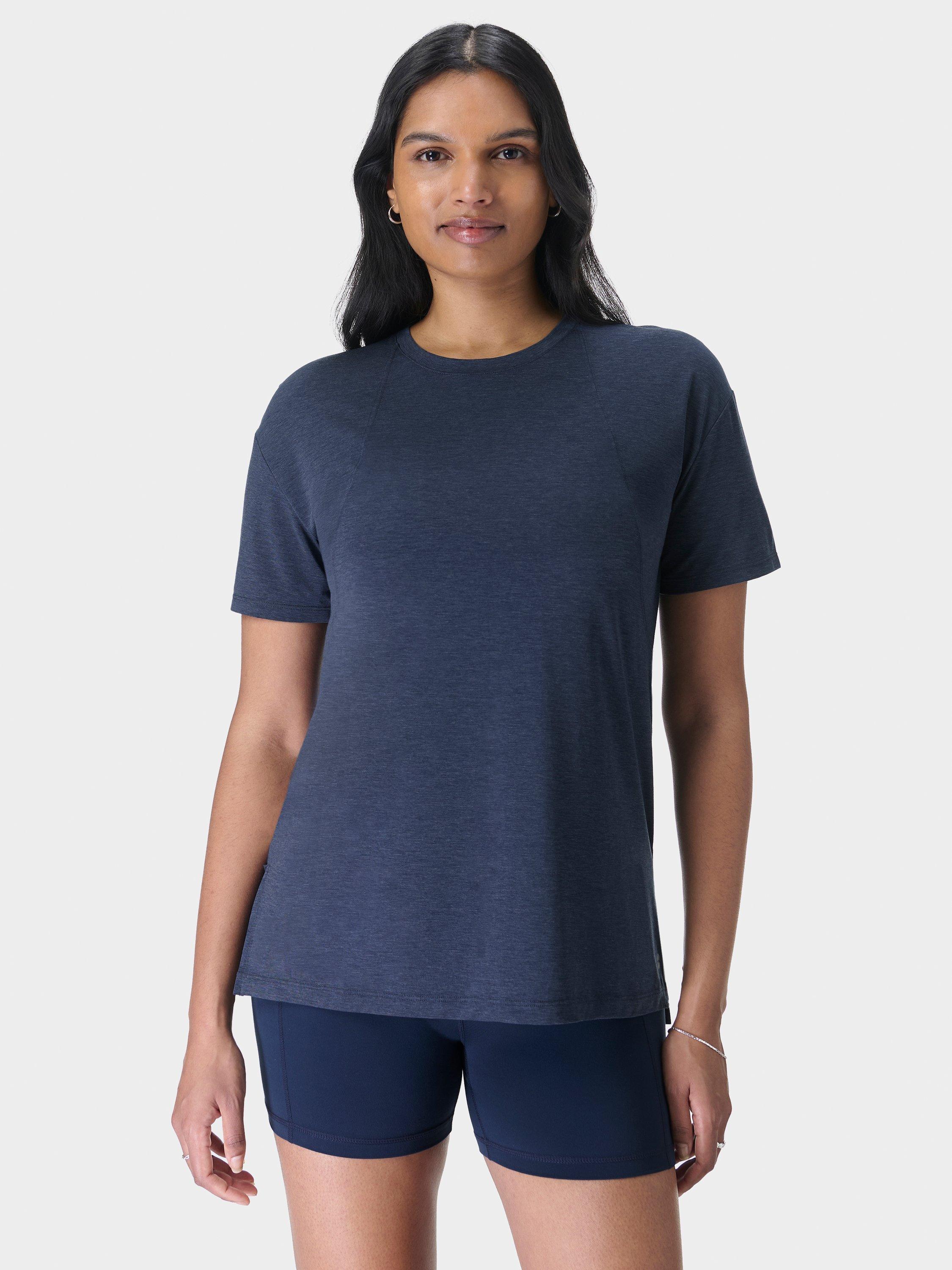 Product image 4 of 6, which shows Sweaty Betty Longline T-Shirt, Navy Blue, XXS
