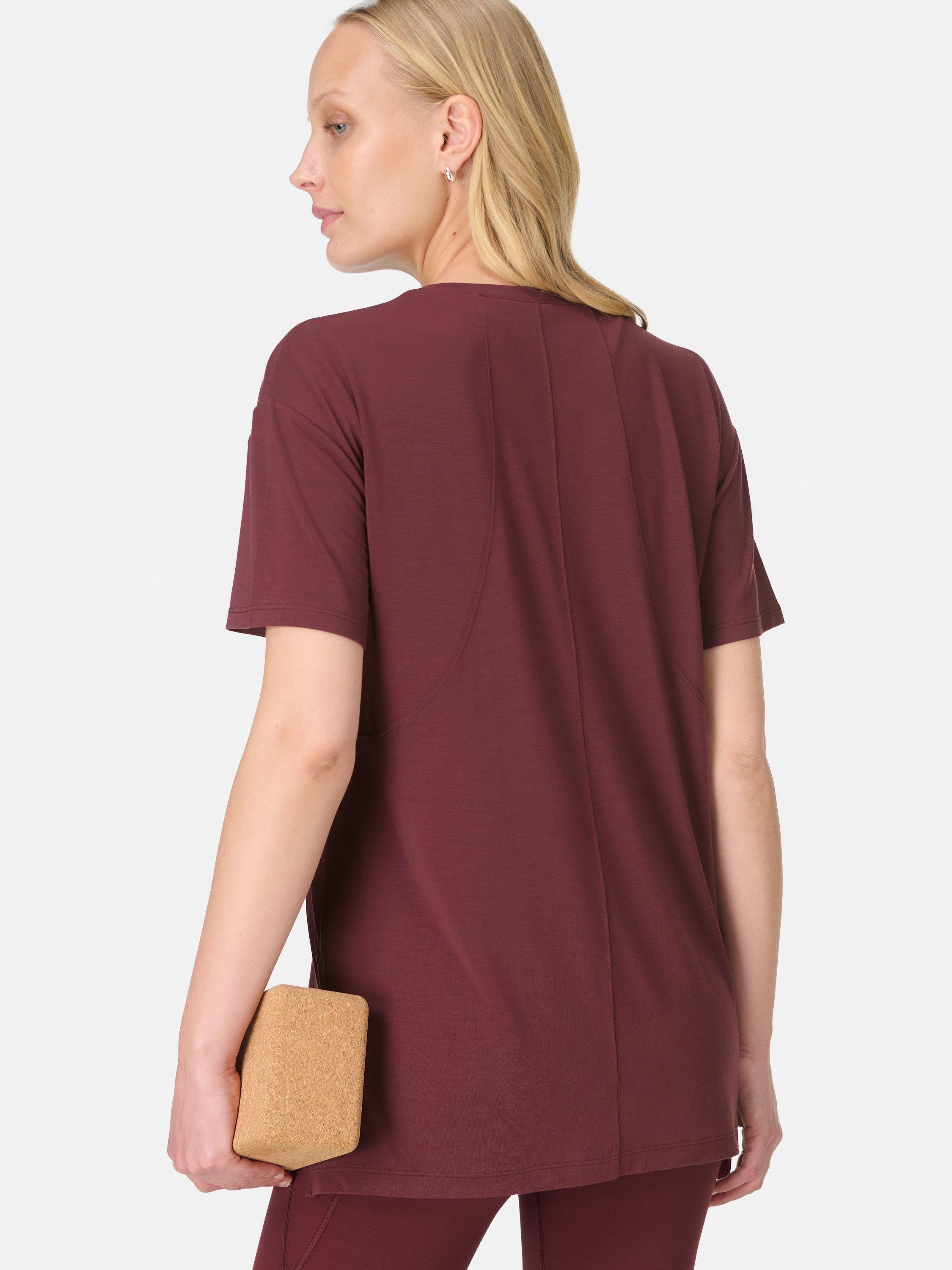 Product image 2 of 7, which shows Sweaty Betty Soft Flow Studio T-Shirt, Garnet Red, XXS