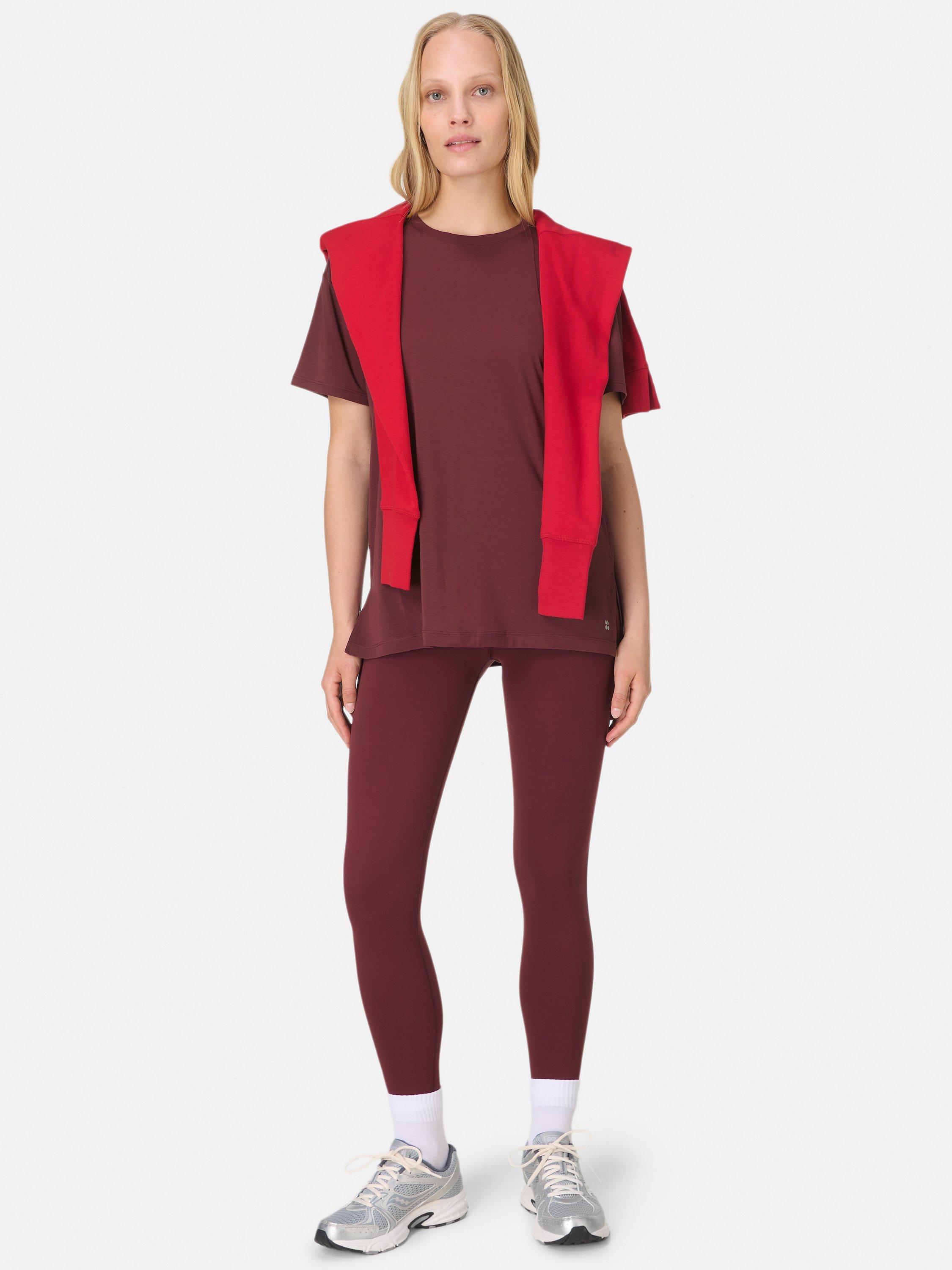 Product image 3 of 7, which shows Sweaty Betty Soft Flow Studio T-Shirt, Garnet Red, XXS