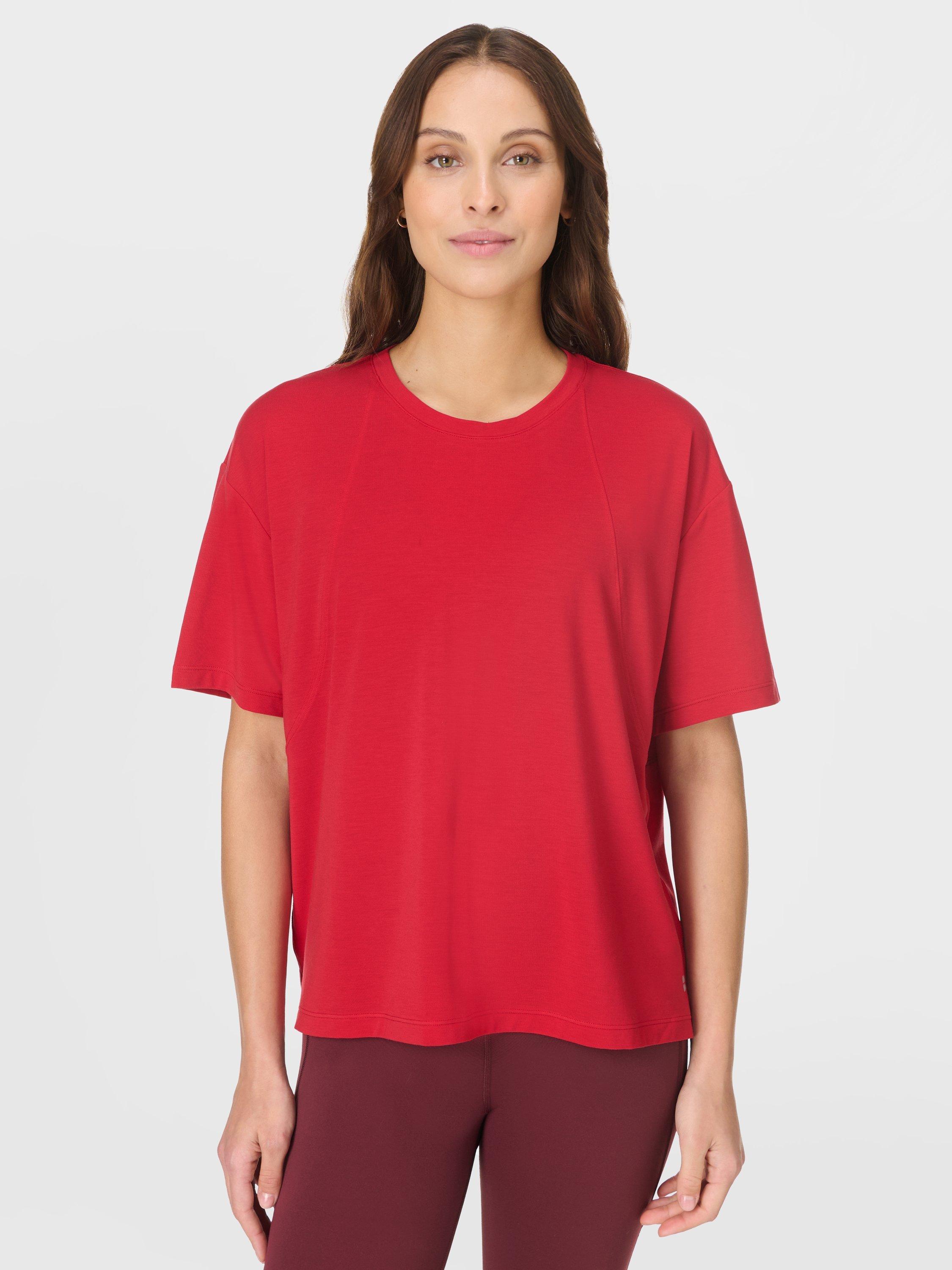 Product image 1 of 9, which shows Sweaty Betty Soft Flow Studio T-Shirt, Pepper Red, XXS