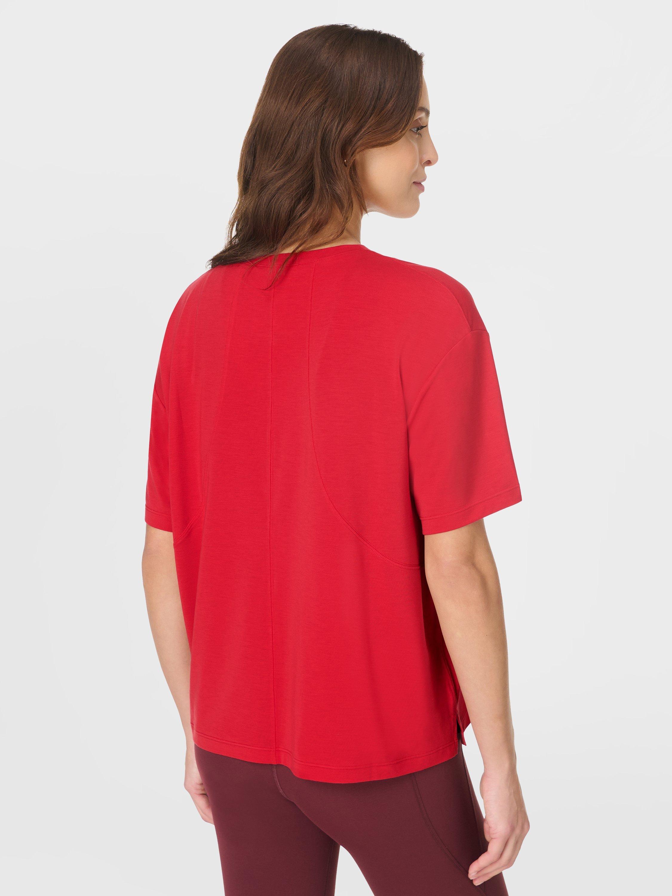 Product image 3 of 9, which shows Sweaty Betty Soft Flow Studio T-Shirt, Pepper Red, XXS