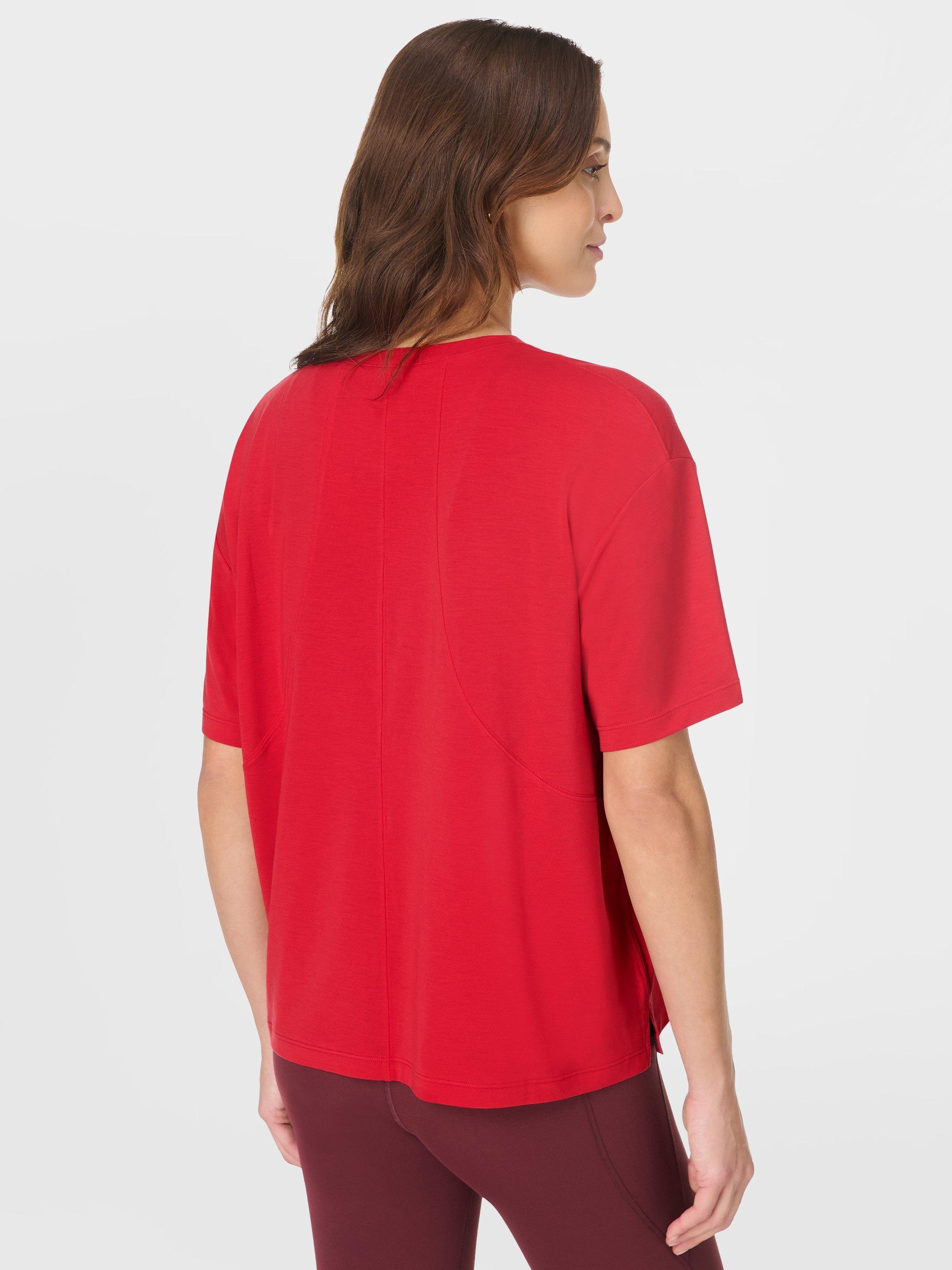 Product image 4 of 9, which shows Sweaty Betty Soft Flow Studio T-Shirt, Pepper Red, XXS